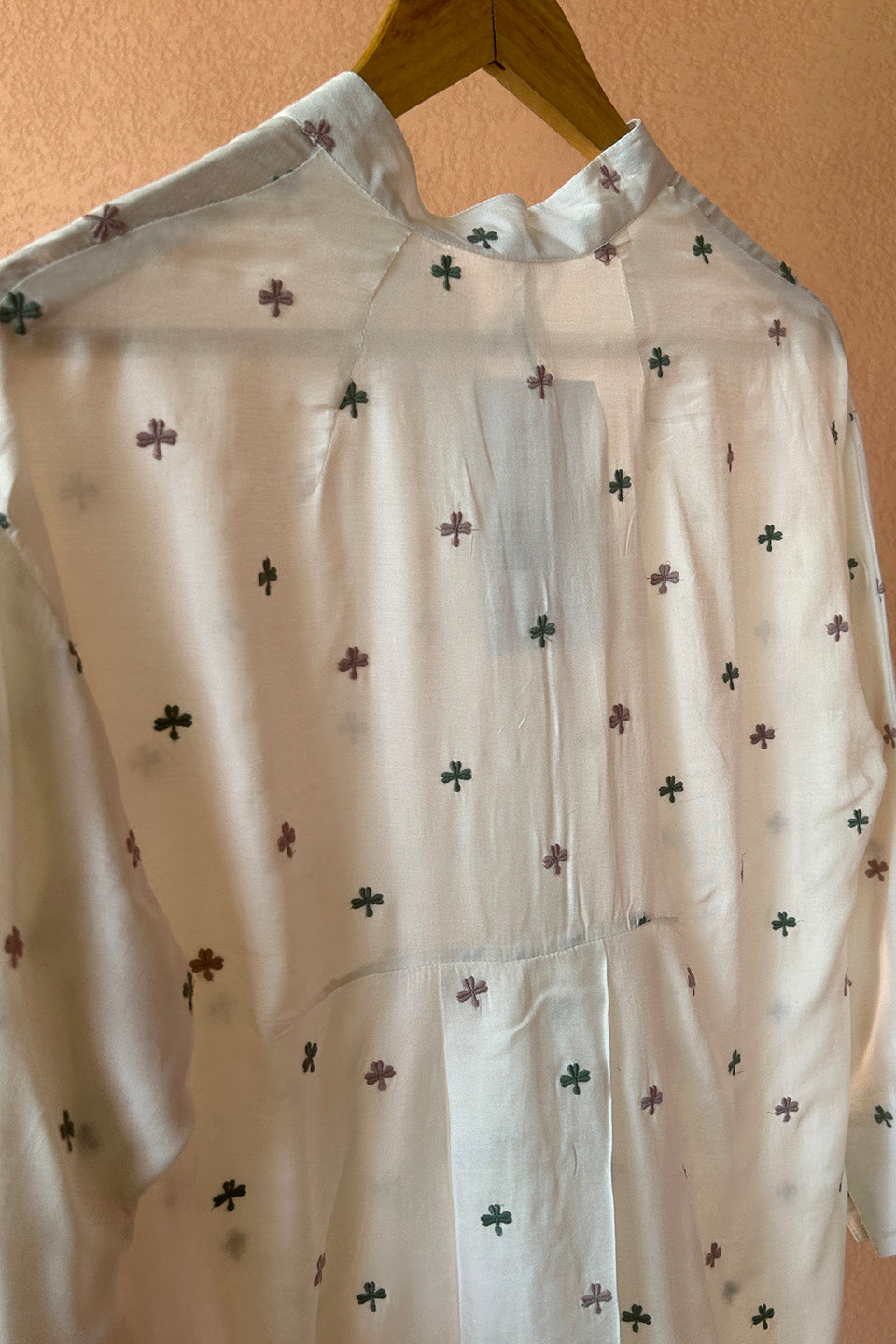 Embroidered Ivory Muslin Shirt