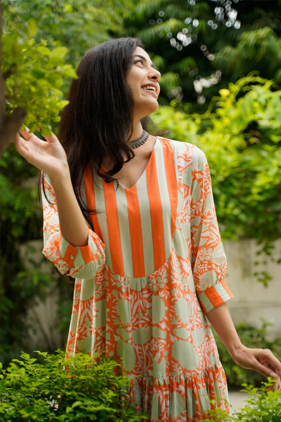Orange Floral Cotton Maxi