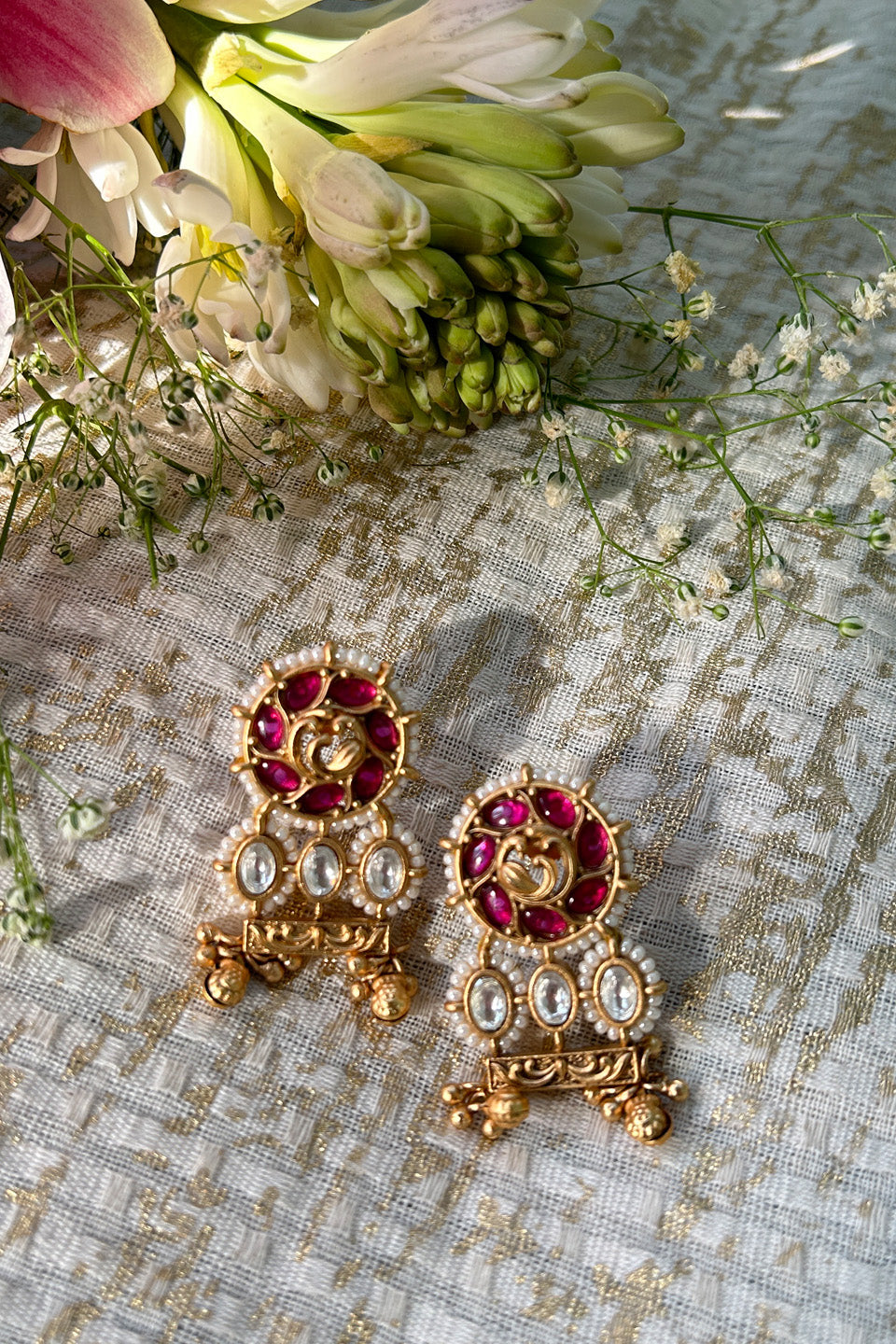 Traditional Kundan and Ruby Stone Earrings