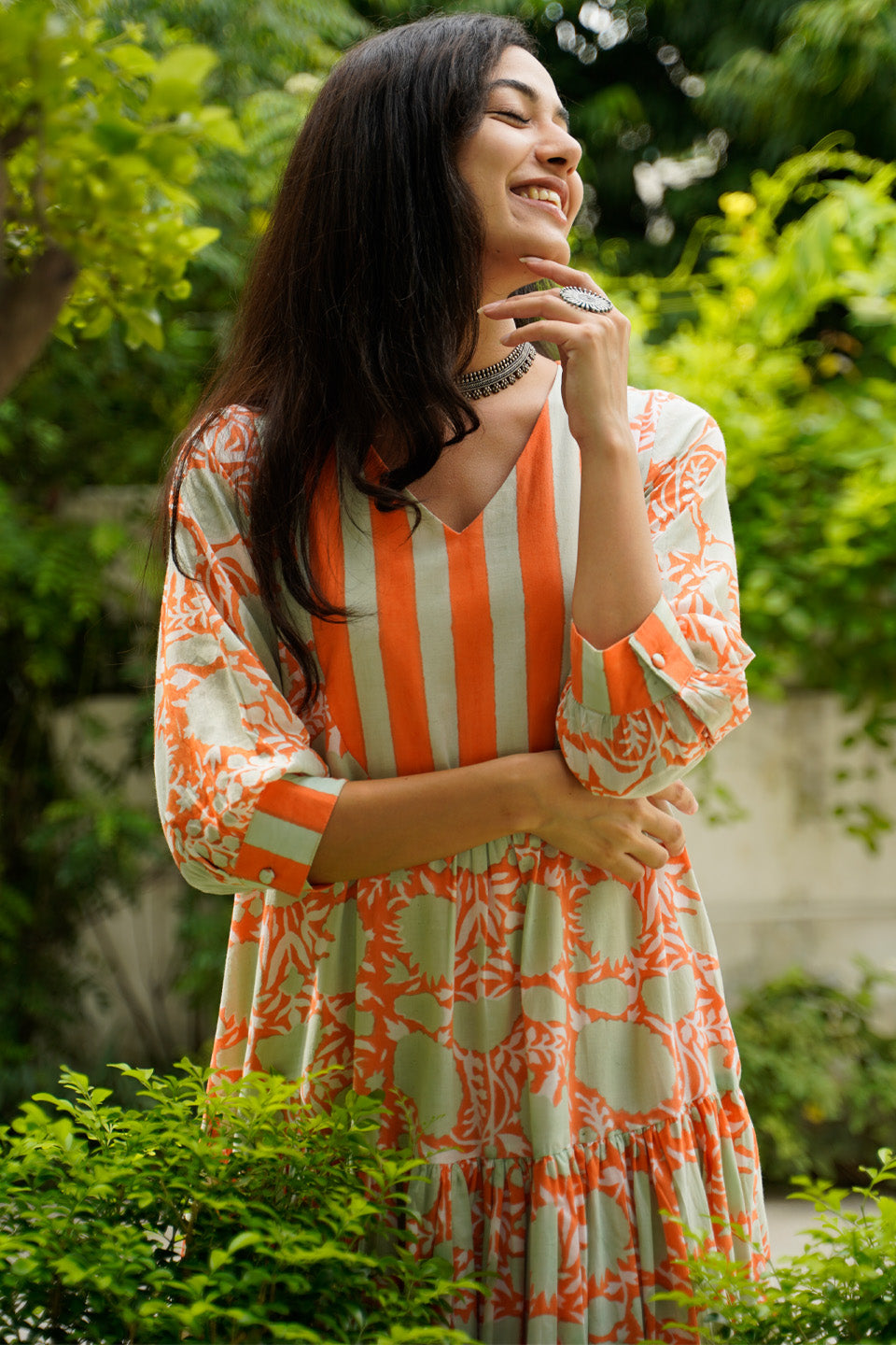 Orange Floral Cotton Maxi
