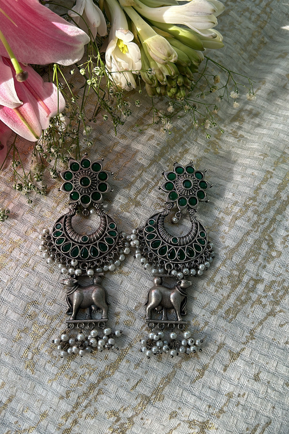 Traditional Oxidized Silver Nandi Jhumkas