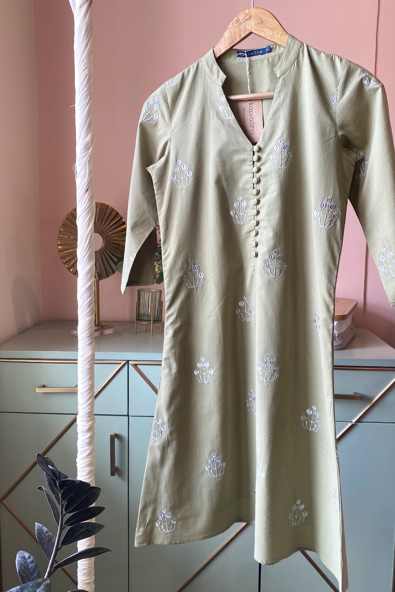 Olive Green Embroidered Kurta