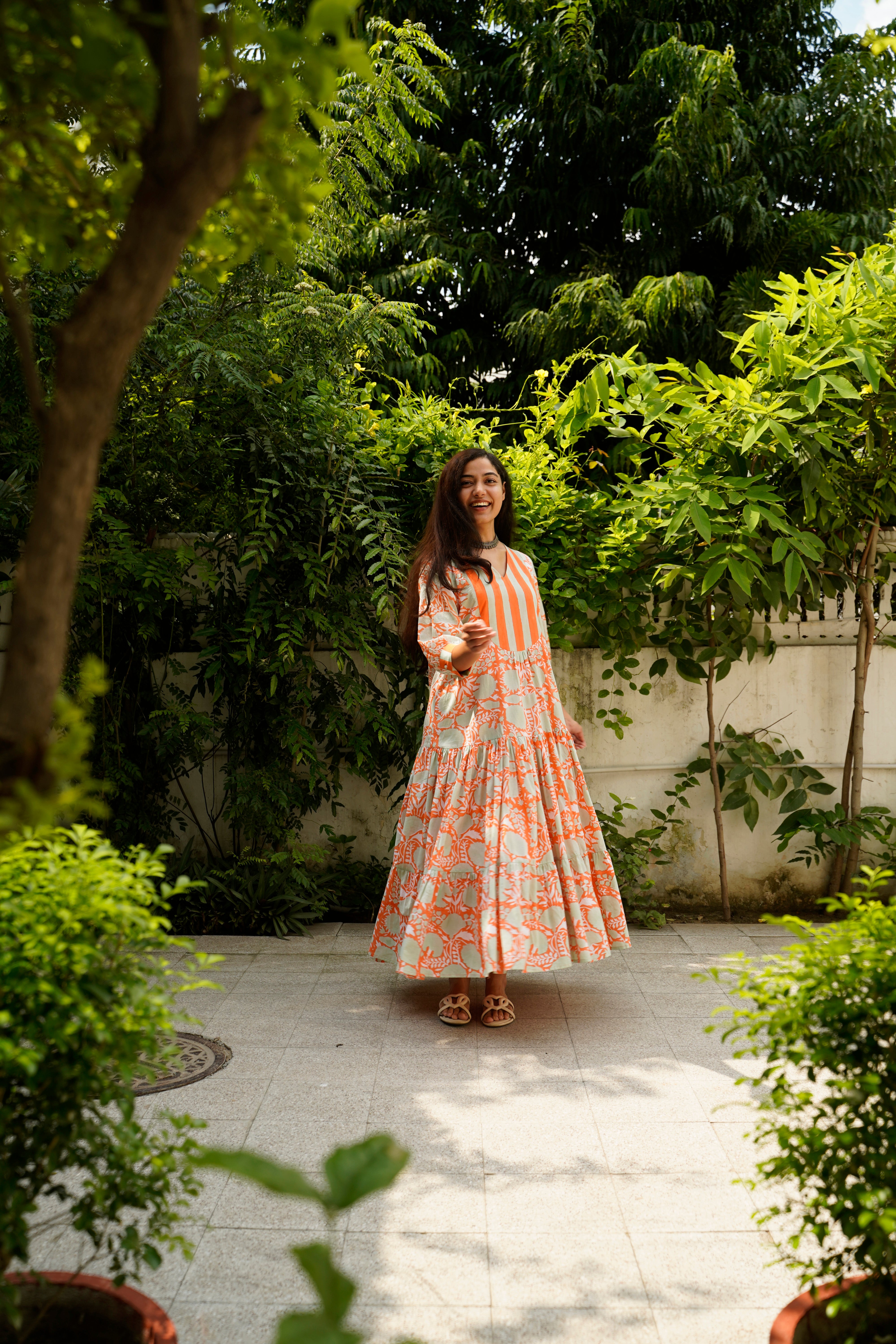 Orange Floral Cotton Maxi