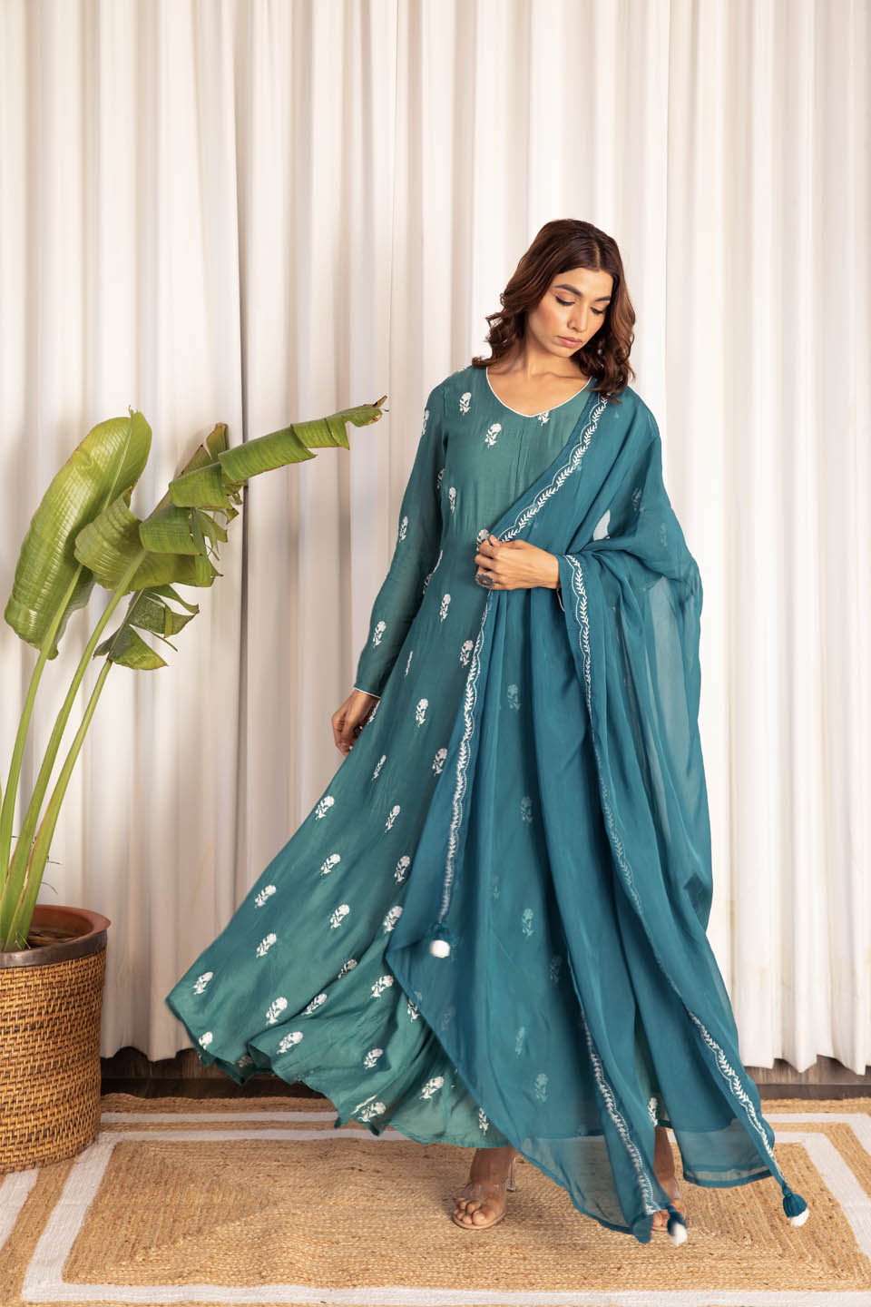 Sapphire Green Anarkali (Set of Two)