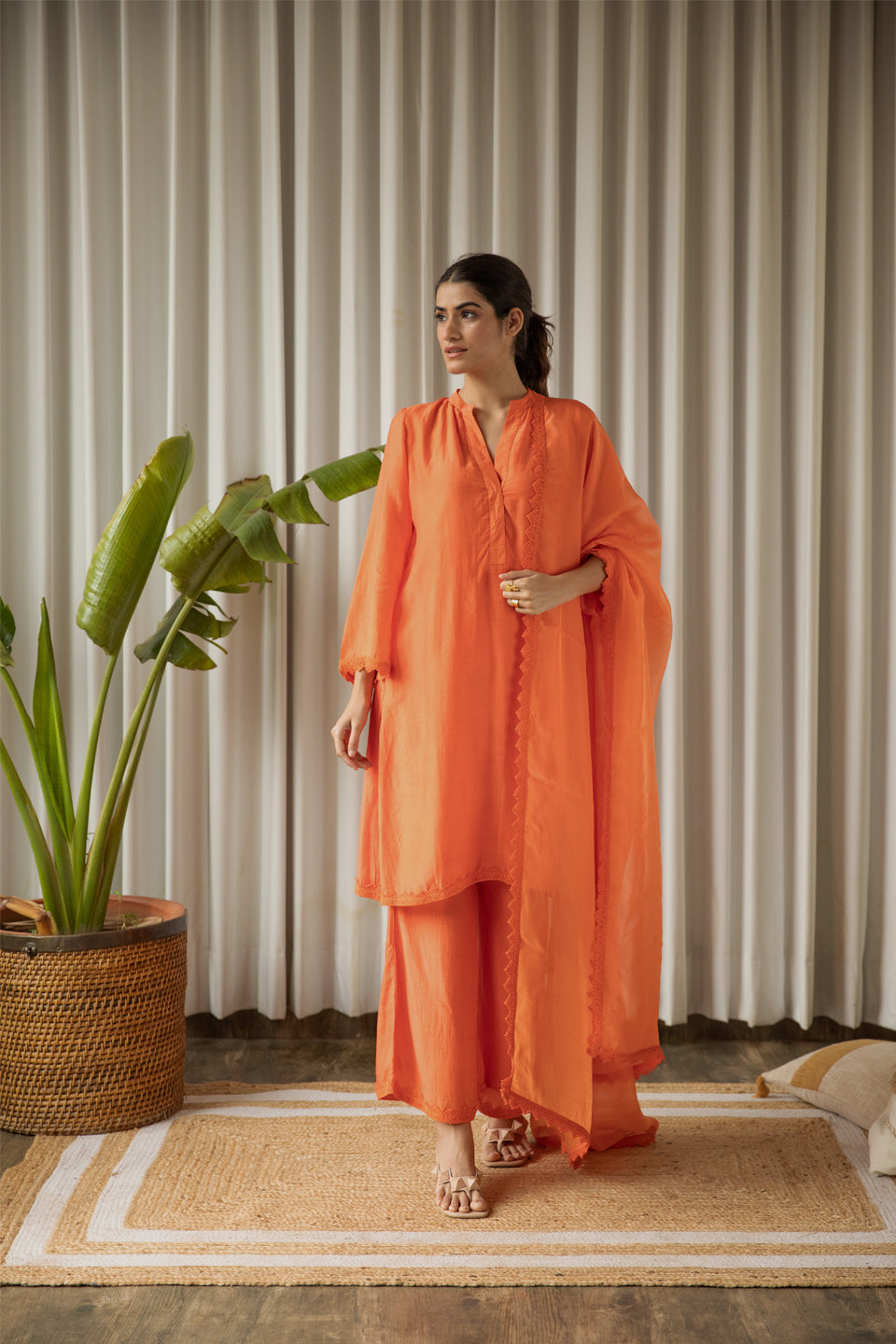 Orange Muslin Tunic Set (Set of Three)