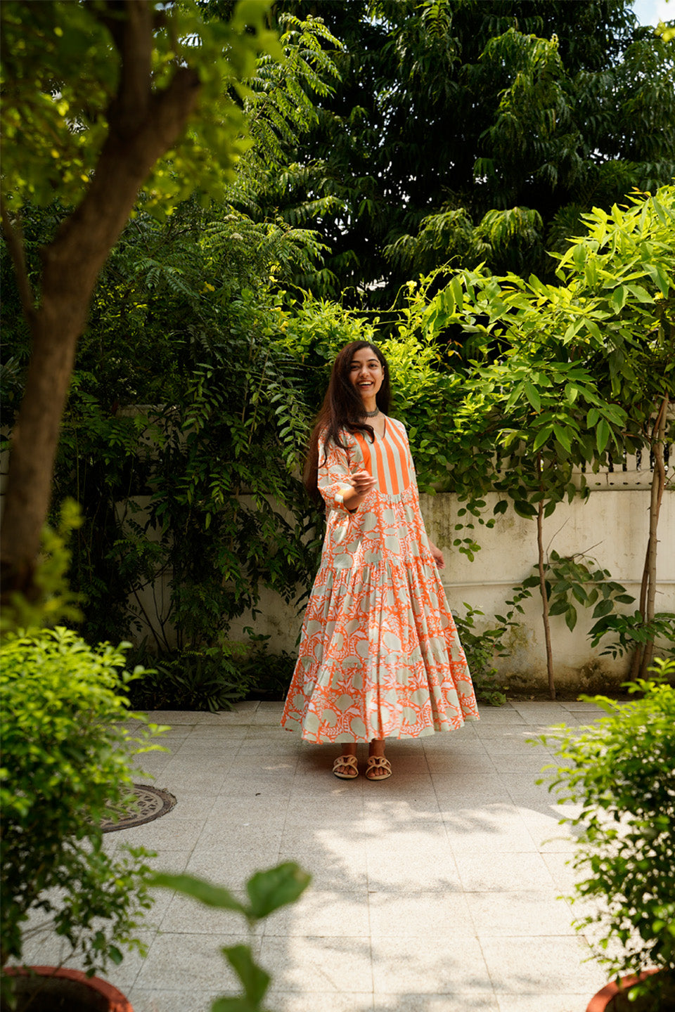 Orange Floral Cotton Maxi