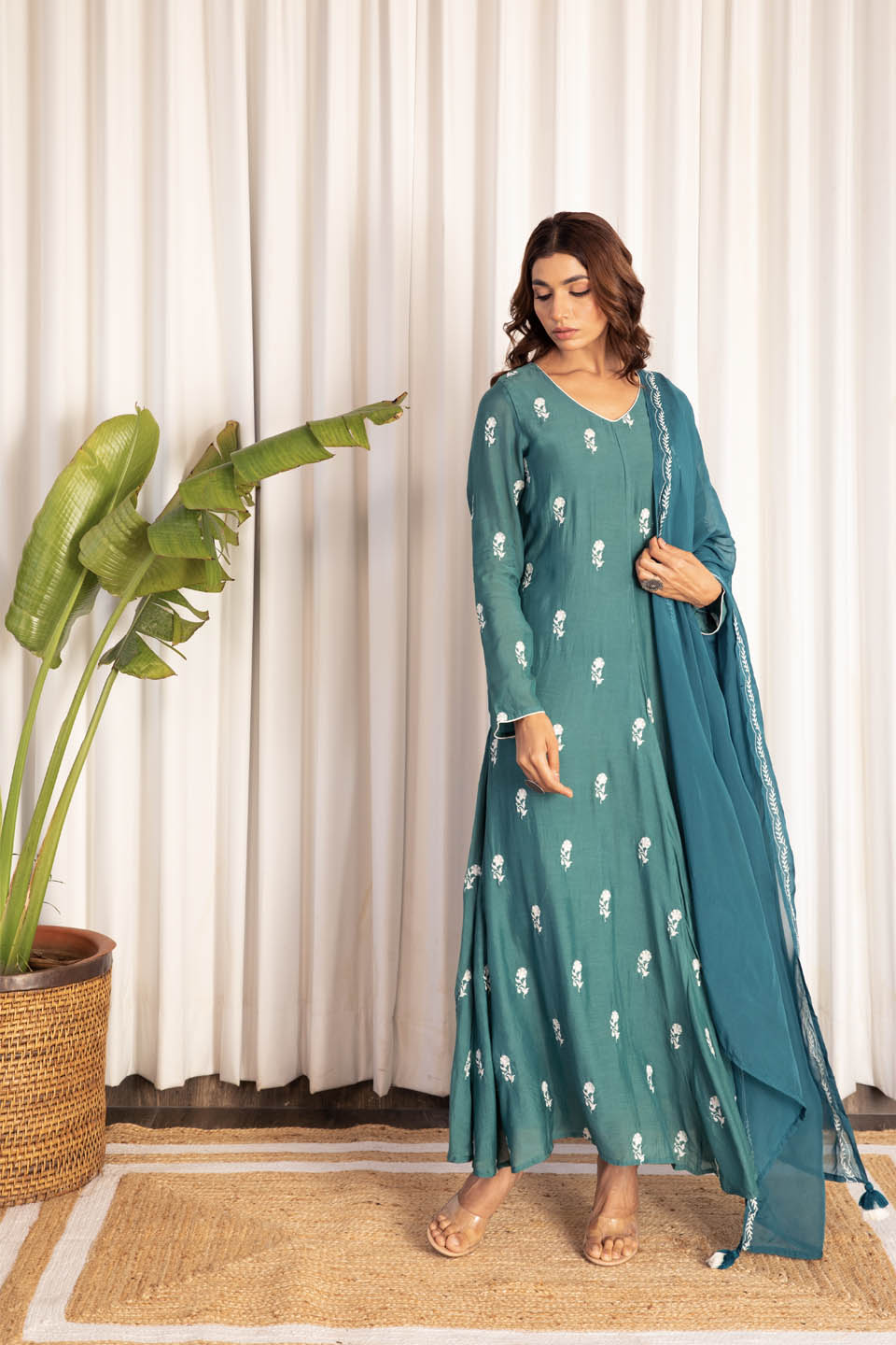 Sapphire Green Anarkali (Set of Two)