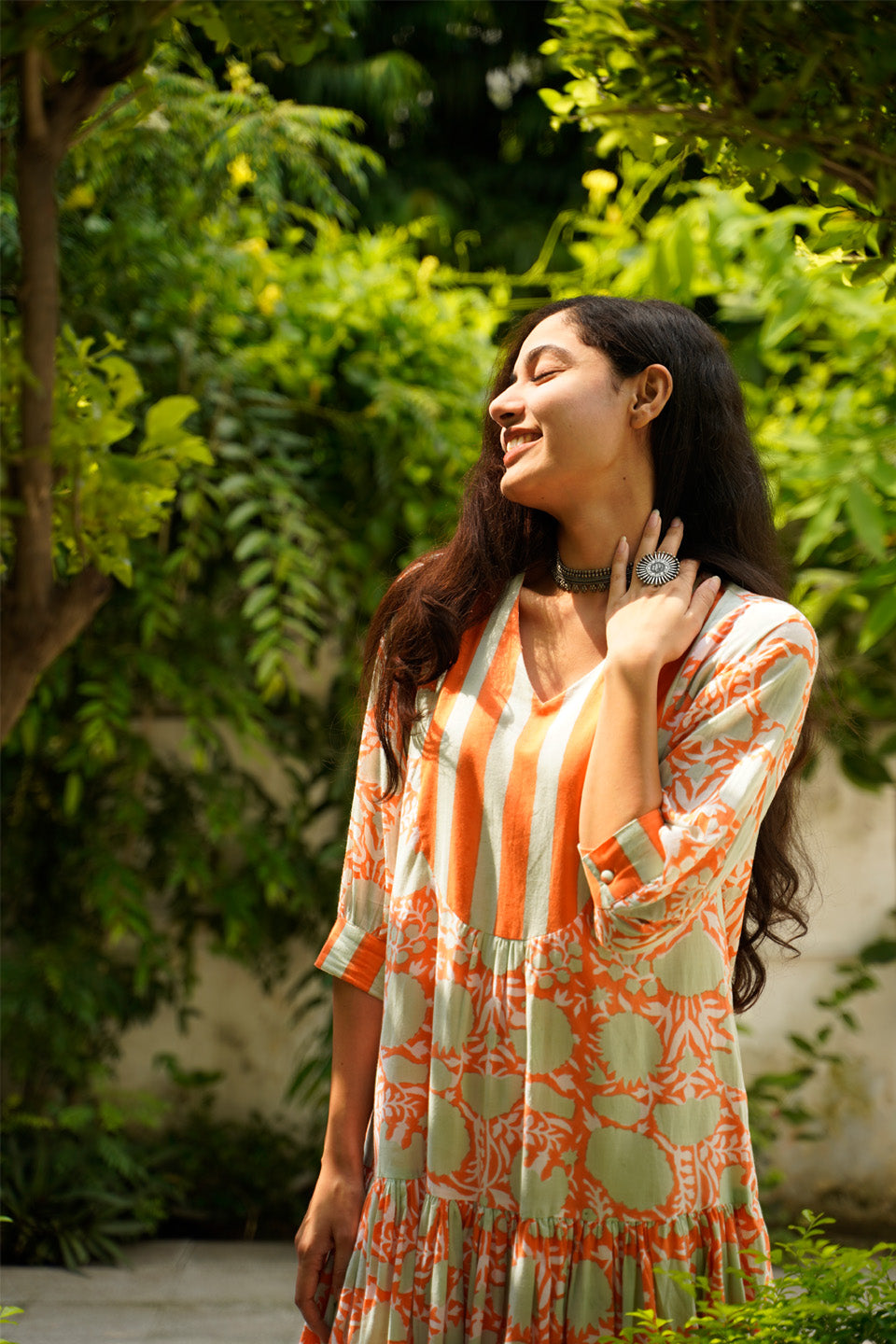 Orange Floral Cotton Maxi