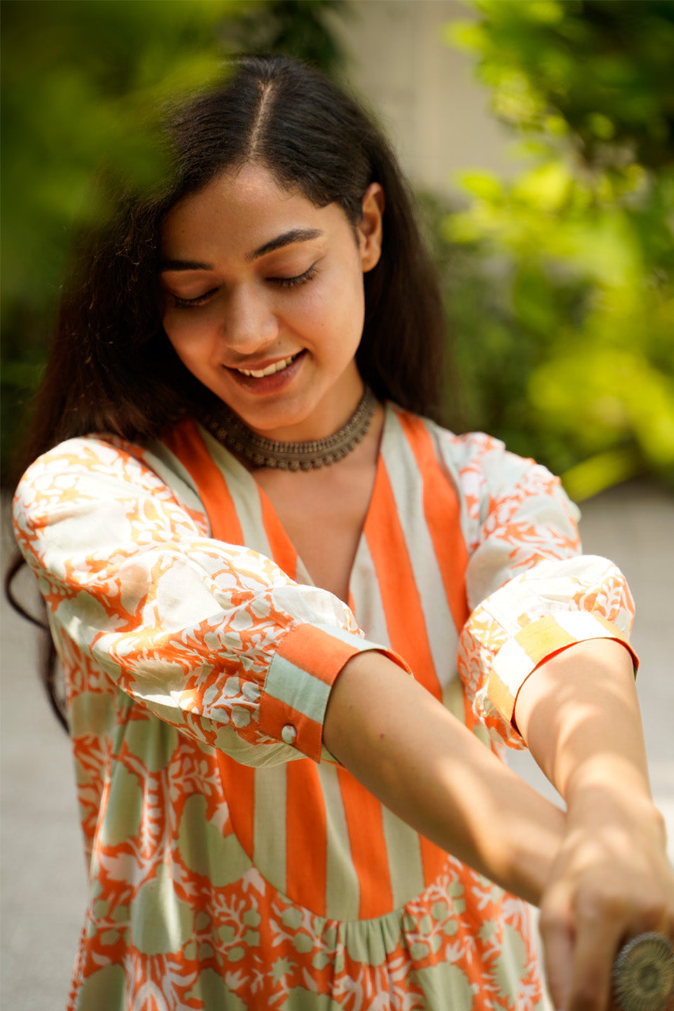 Orange Floral Cotton Maxi