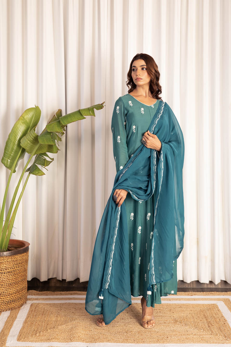 Sapphire Green Anarkali (Set of Two)