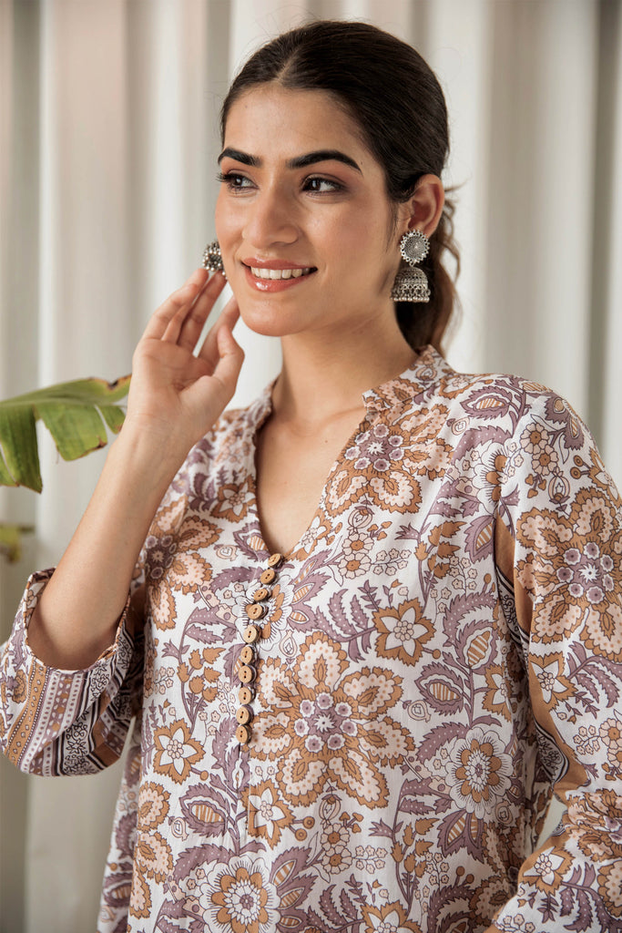 Brown Floral Floral Tunic Set (Set of Two)