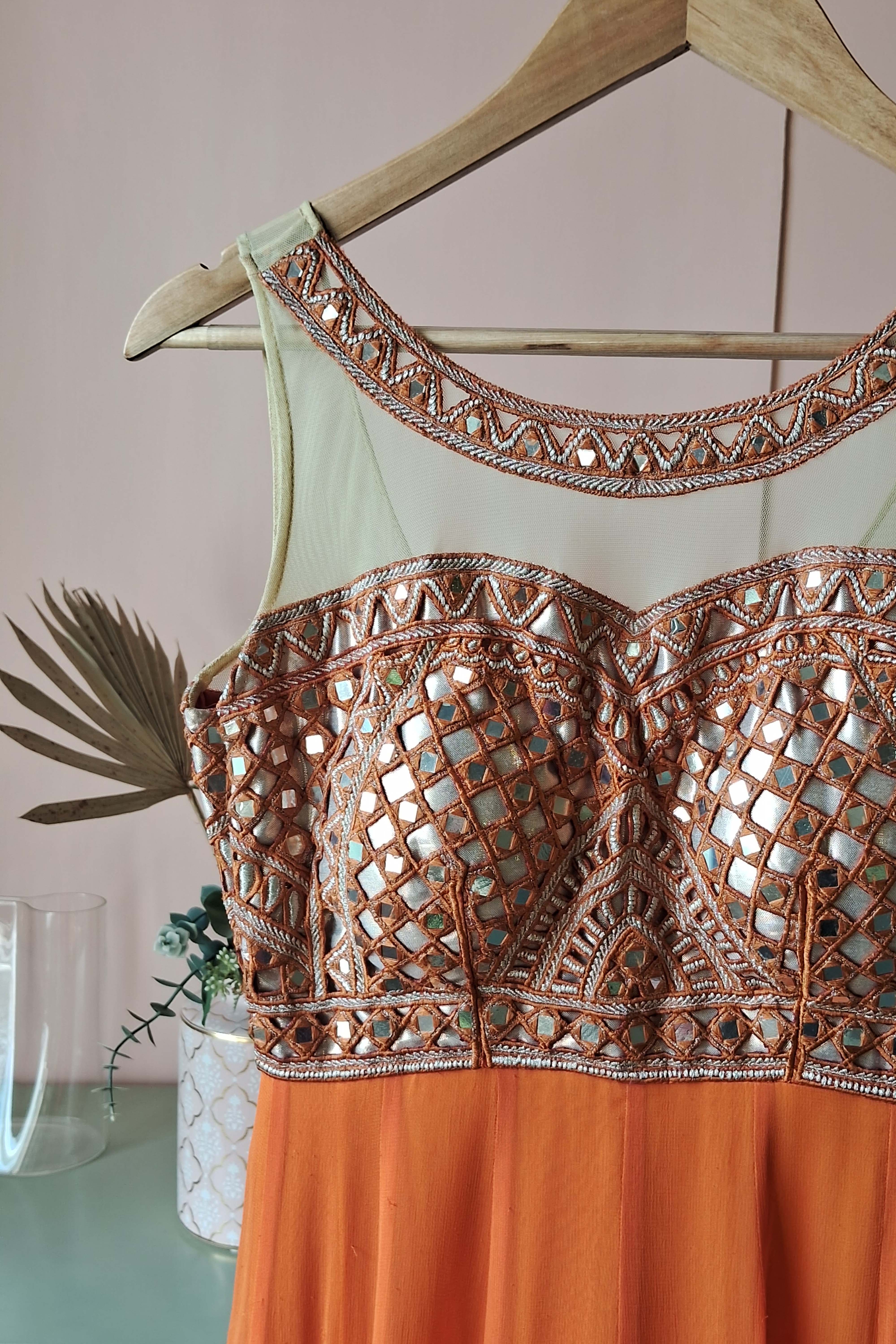 Orange Mirror Work Indian Maxi (PL-97)