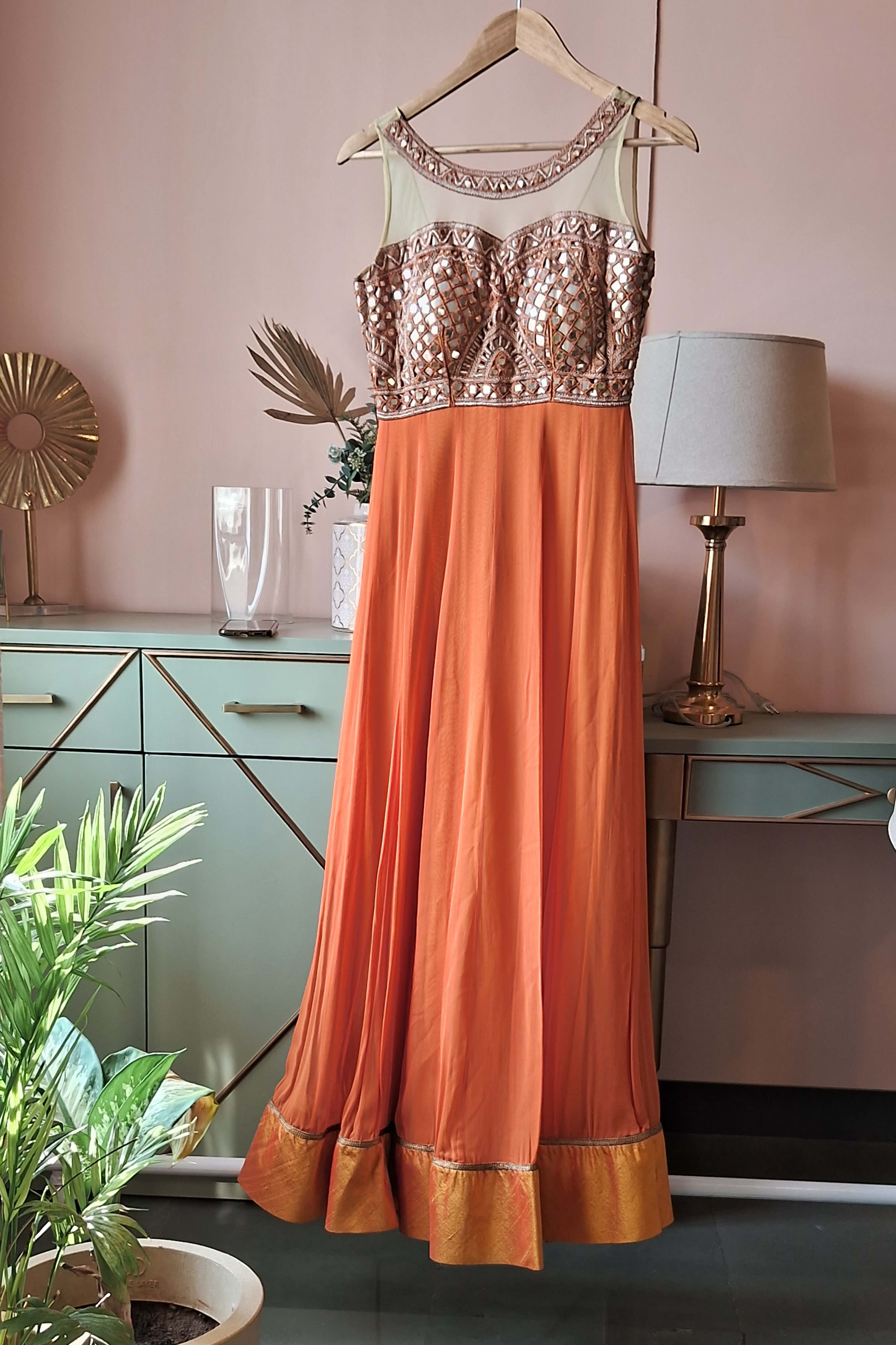 Orange Mirror Work Indian Maxi (PL-97)