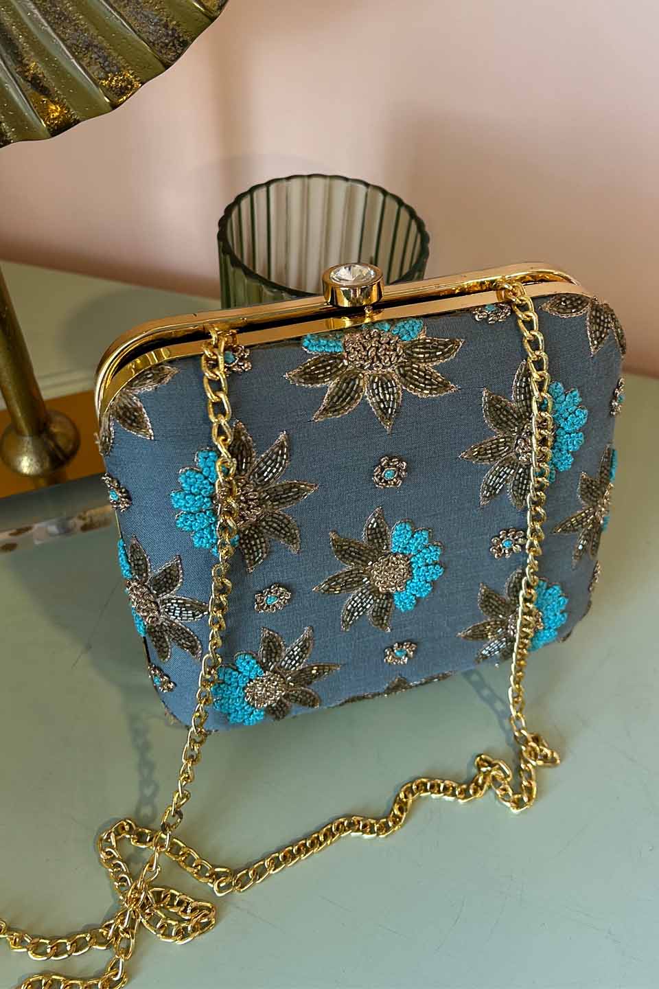 Teal Blue Festive Clutch(PL-002)