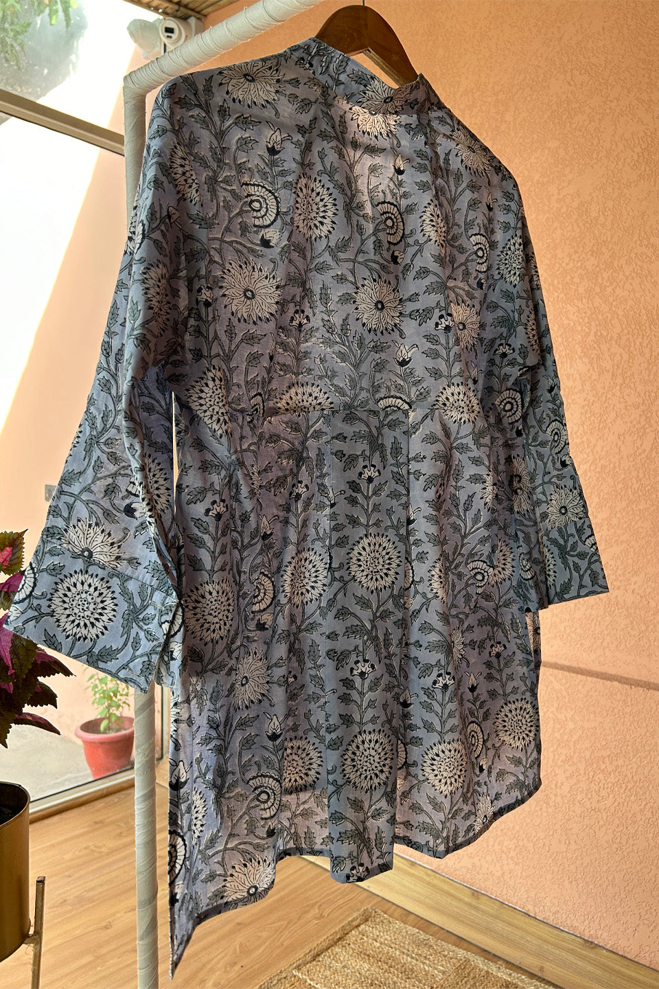 Blue Floral Printed Cotton Shirt