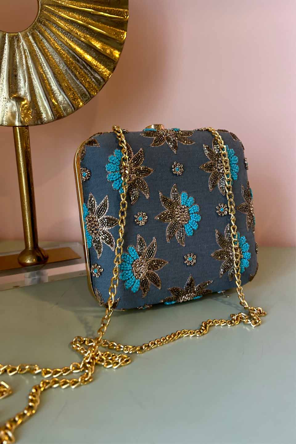 Teal Blue Festive Clutch(PL-002)