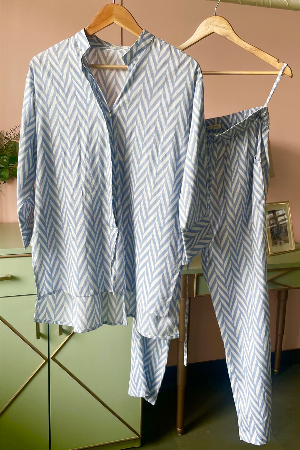 Blue Chevron Cotton Co-ord Set (Set of Two)