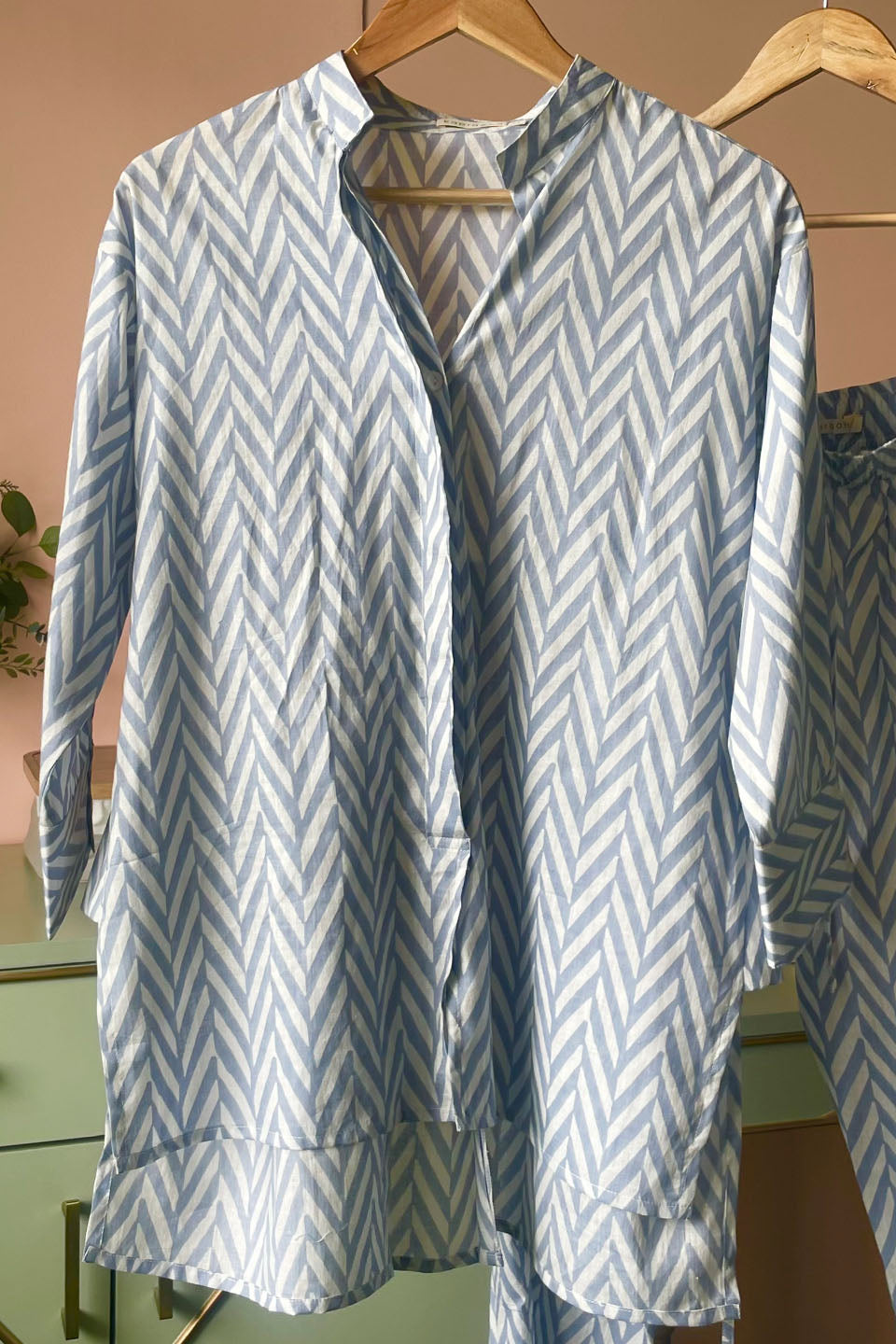 Blue Chevron Cotton Co-ord Set (Set of Two)