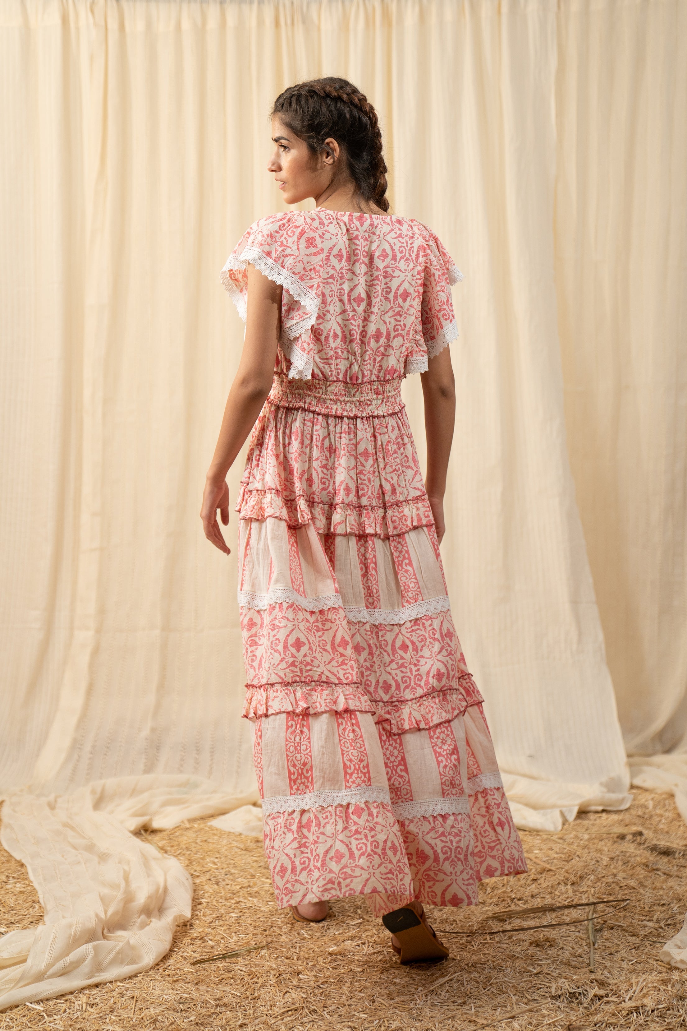 Bright Pink Tiered Printed Maxi