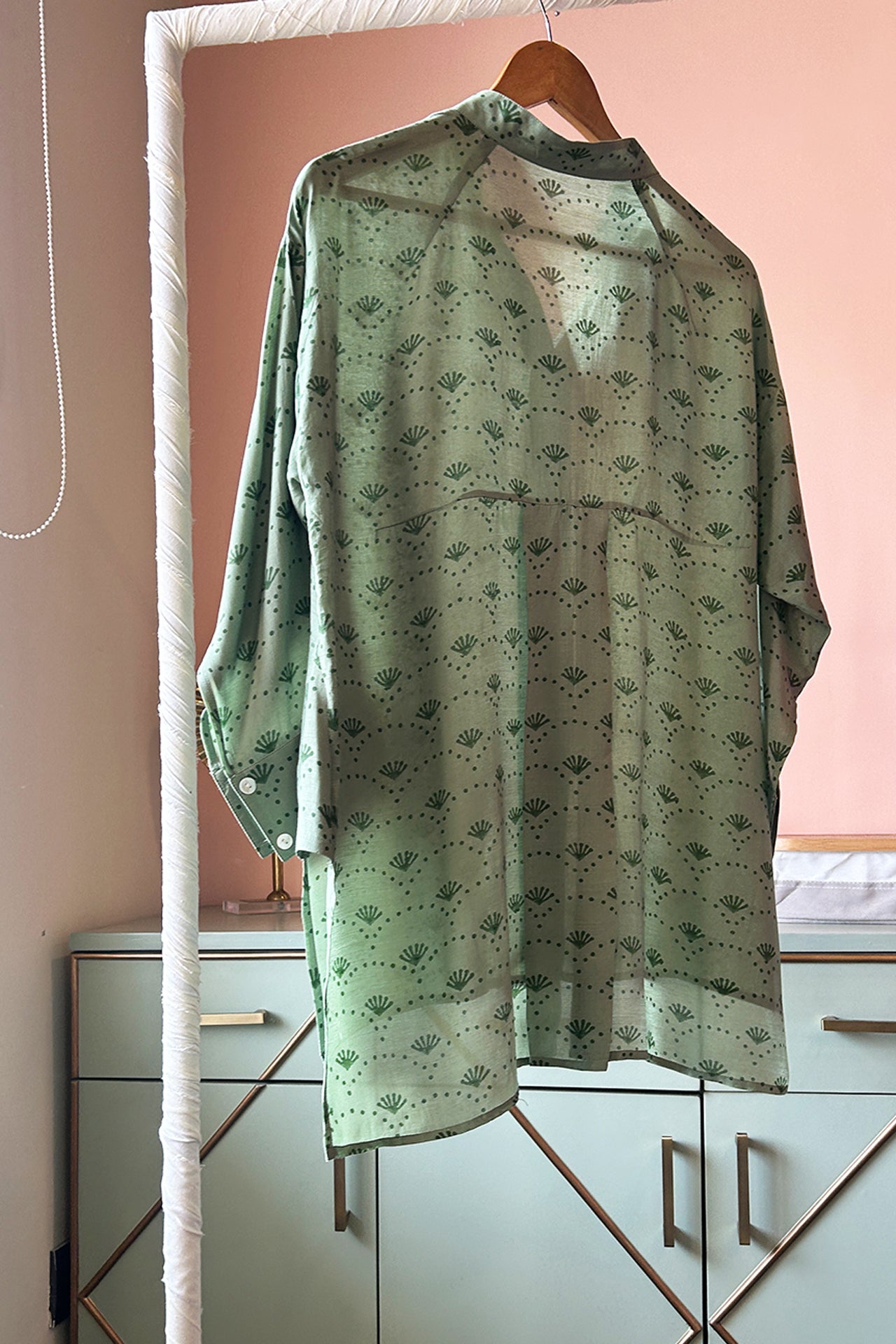 Soft Green Hand-Printed Muslin Shirt