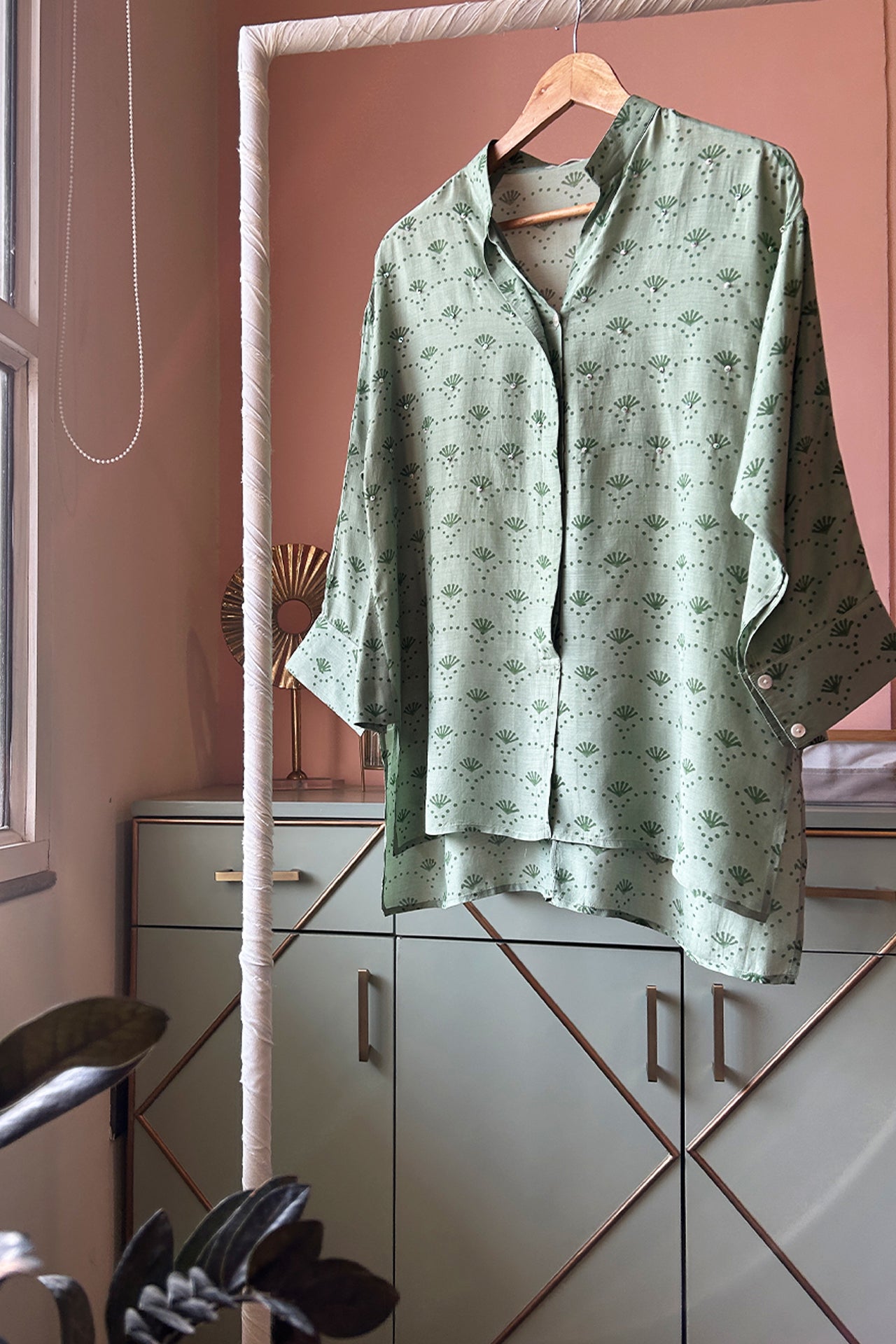 Soft Green Hand-Printed Muslin Shirt