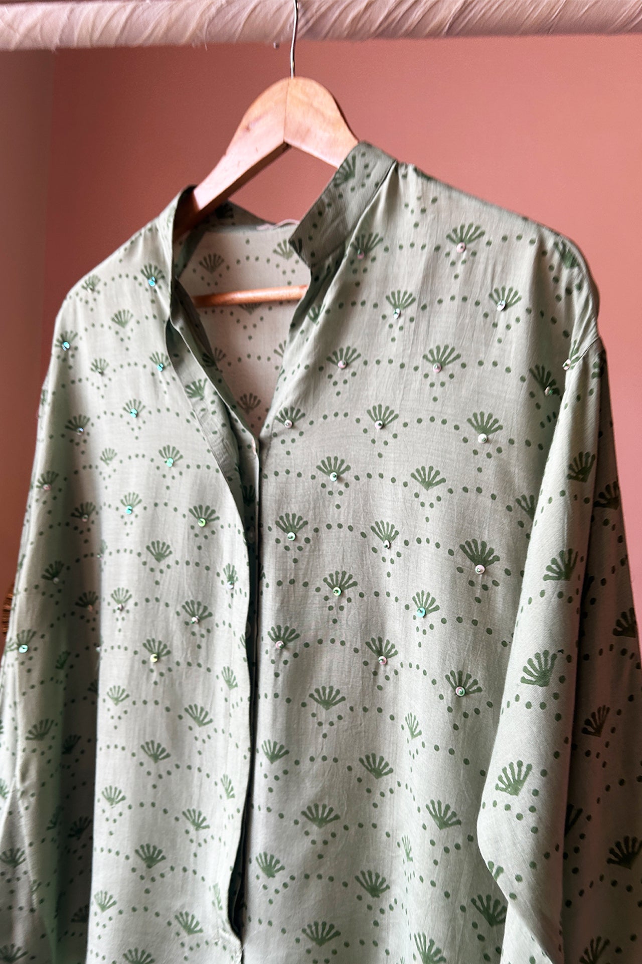 Soft Green Hand-Printed Muslin Shirt