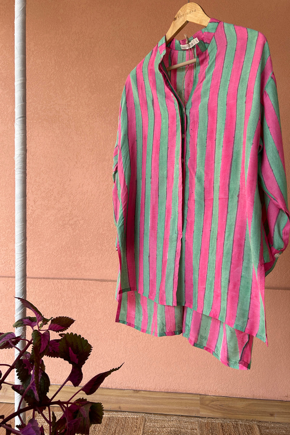 Green Fuchsia Striped Muslin Shirt