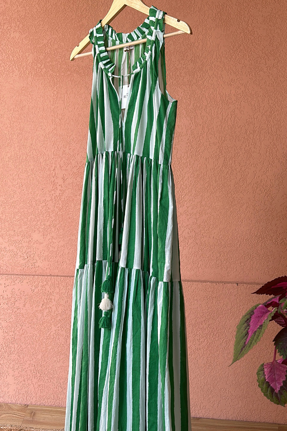 Green Striped Cotton Maxi Dress