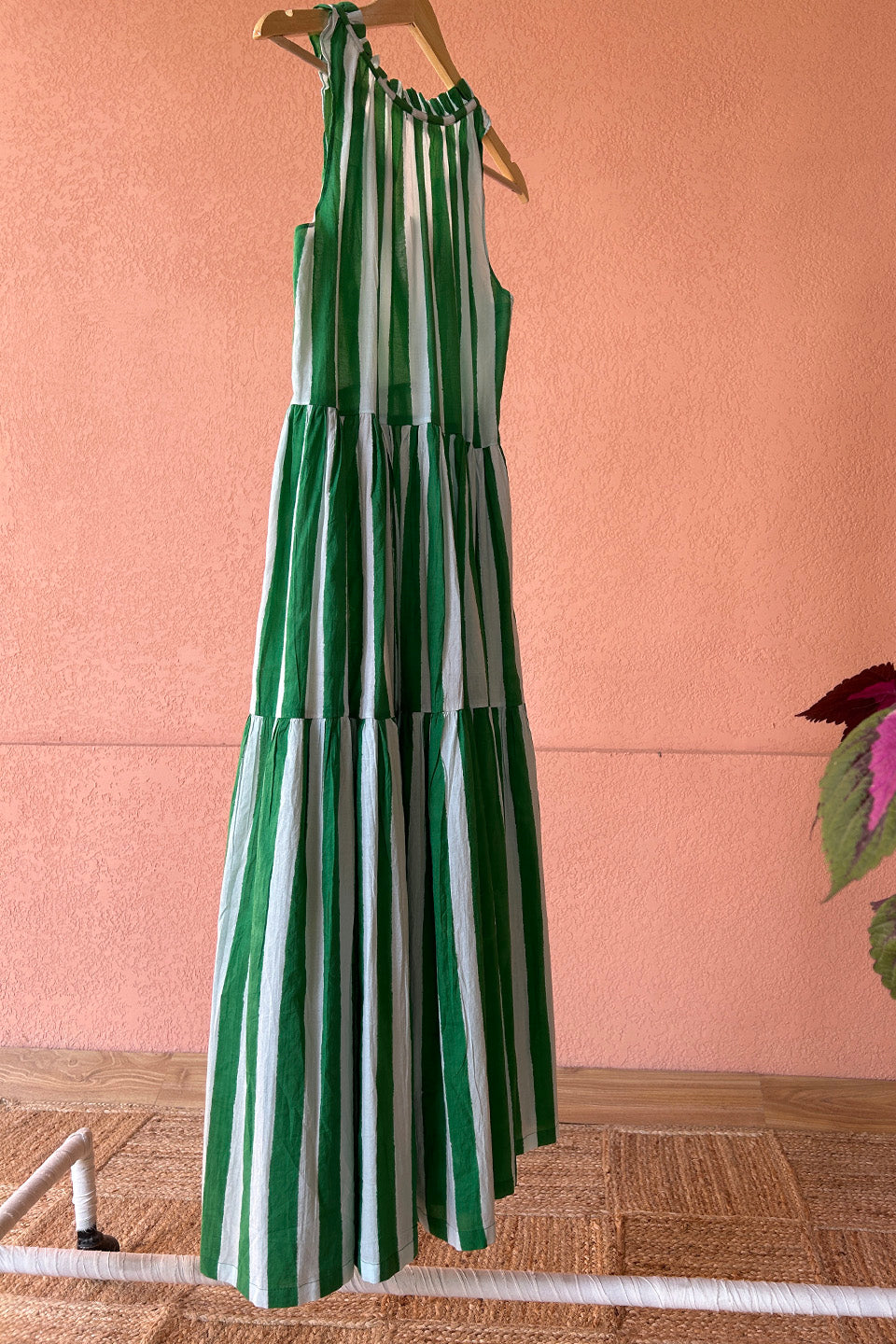 Green Striped Cotton Maxi Dress