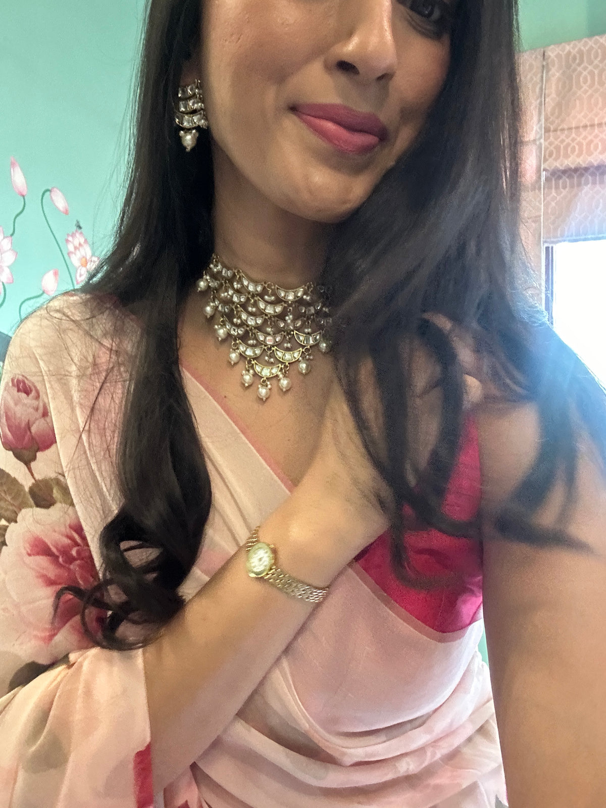 Silver Chaand Necklace with Earrings Set