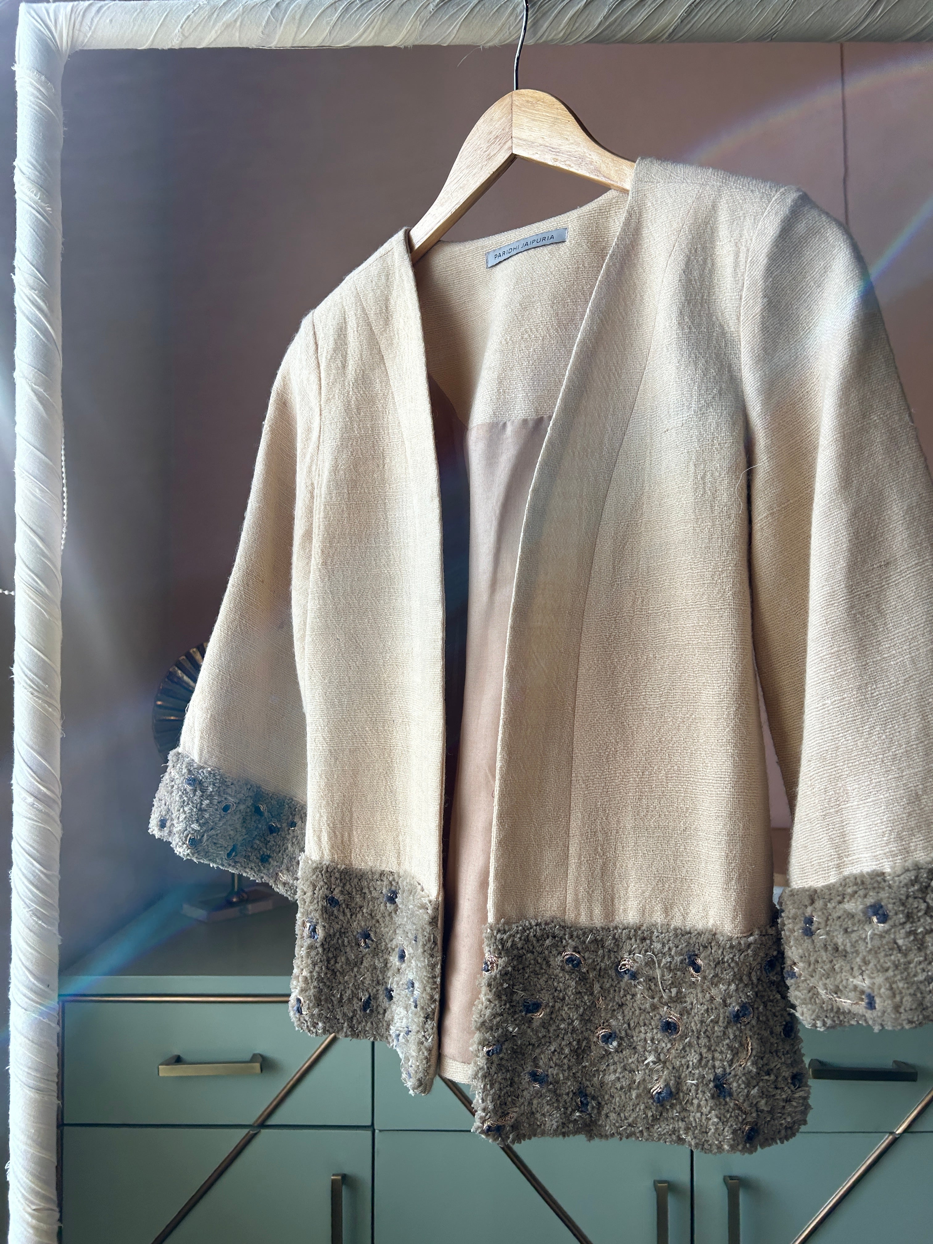 Beige Wool Linen Mix Short Jacket (PL-142)