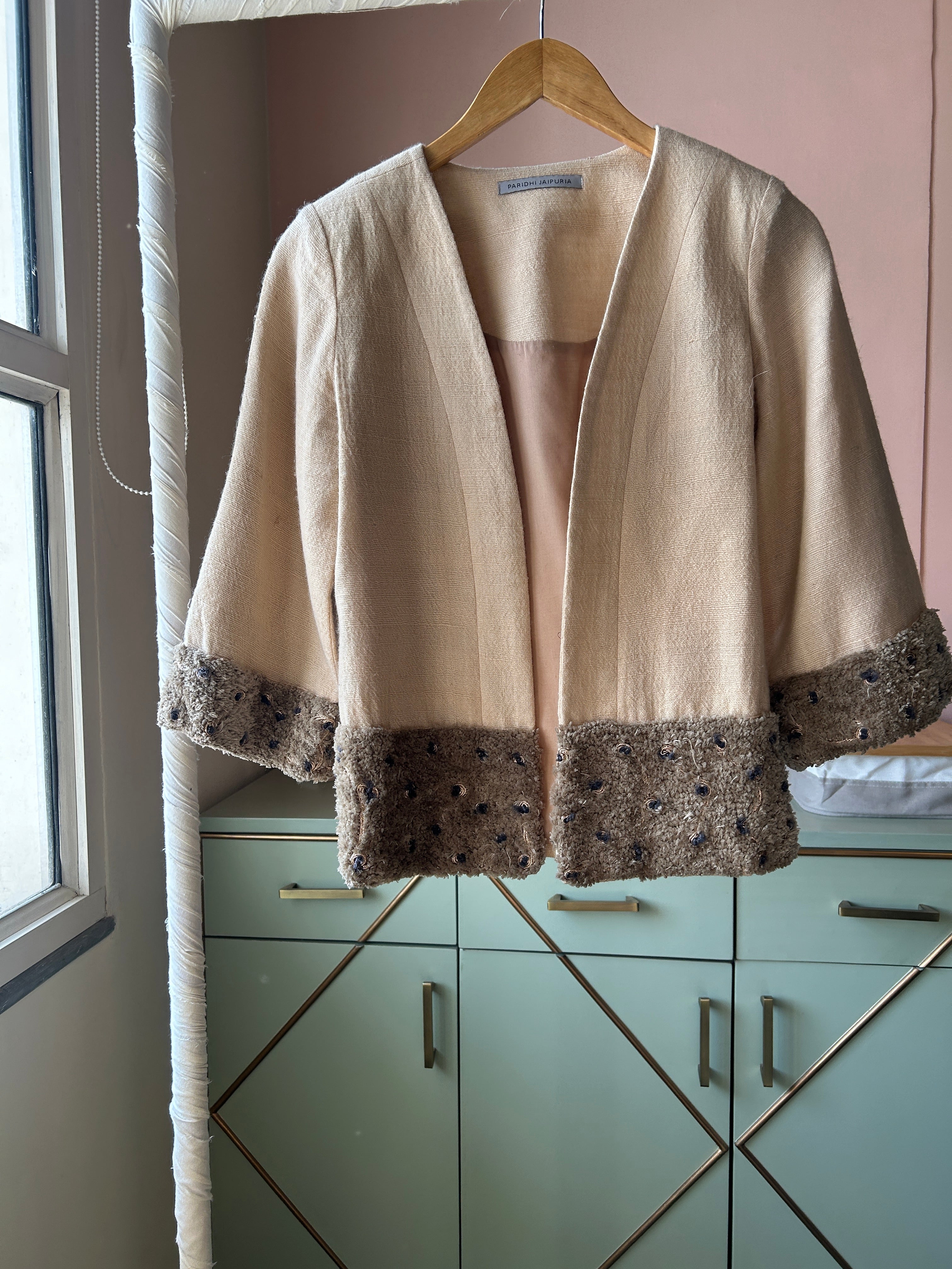 Beige Wool Linen Mix Short Jacket (PL-142)