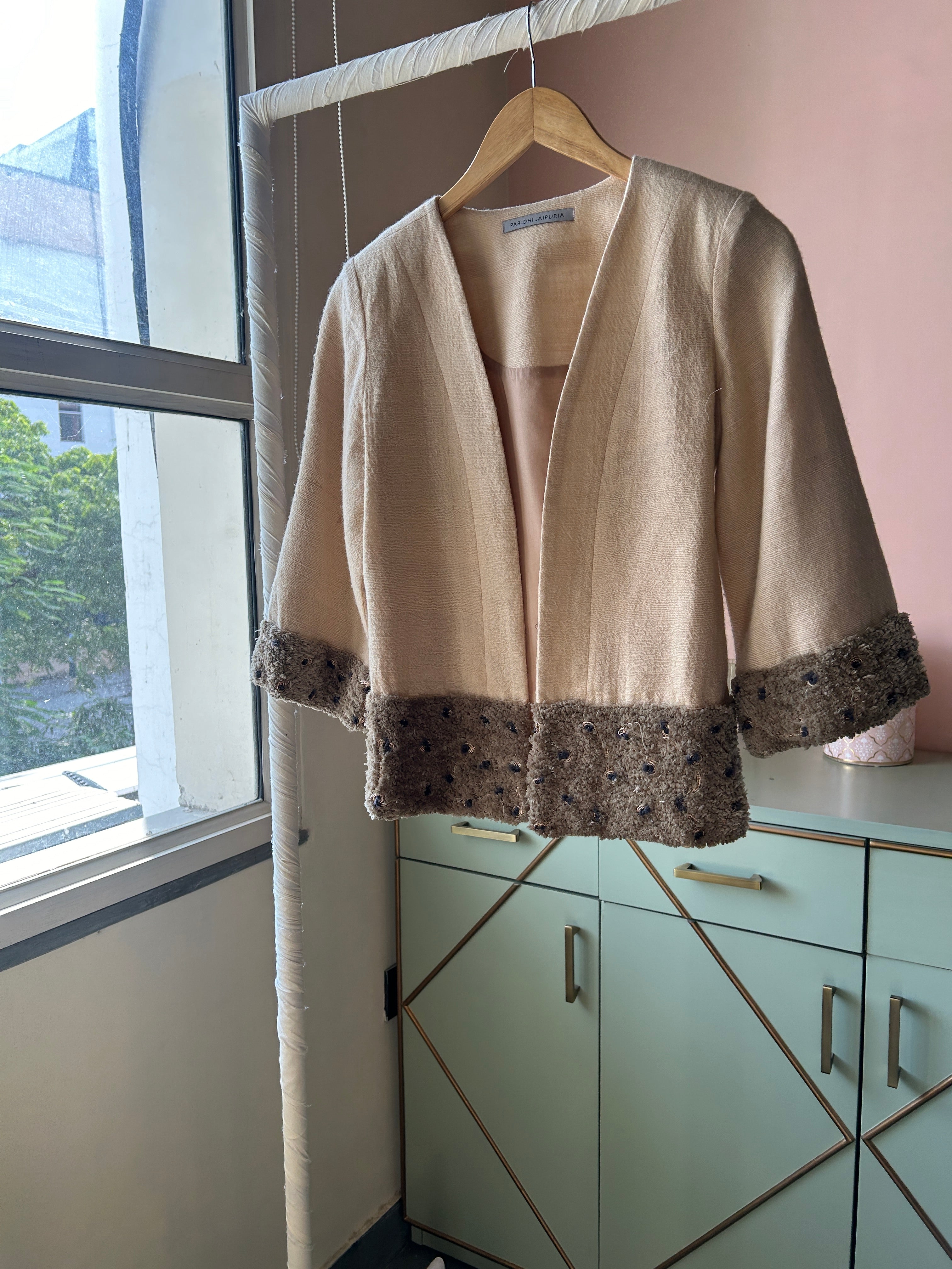 Beige Wool Linen Mix Short Jacket (PL-142)