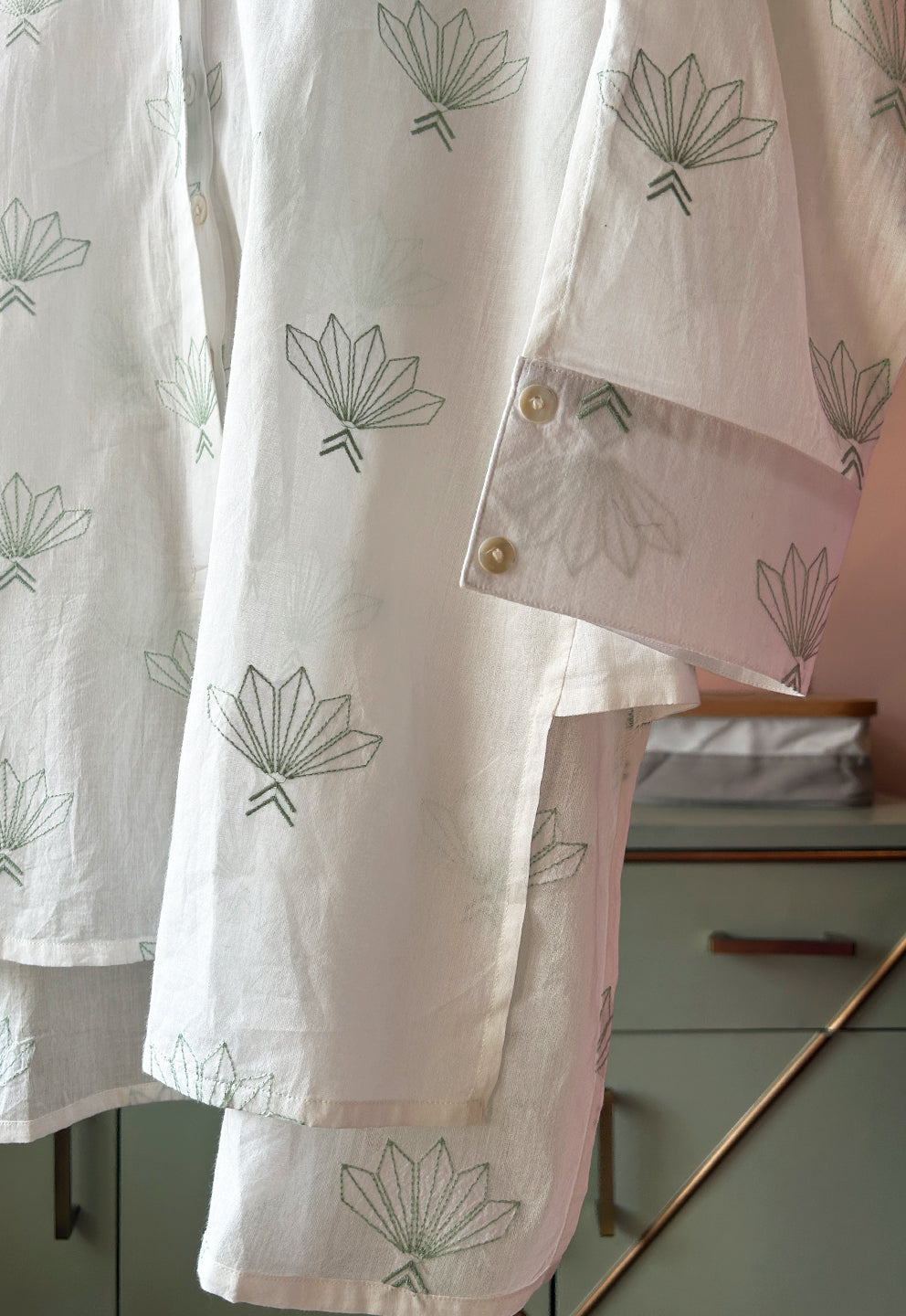 Geometric Lotus Embroidered Cotton (Shirt only)