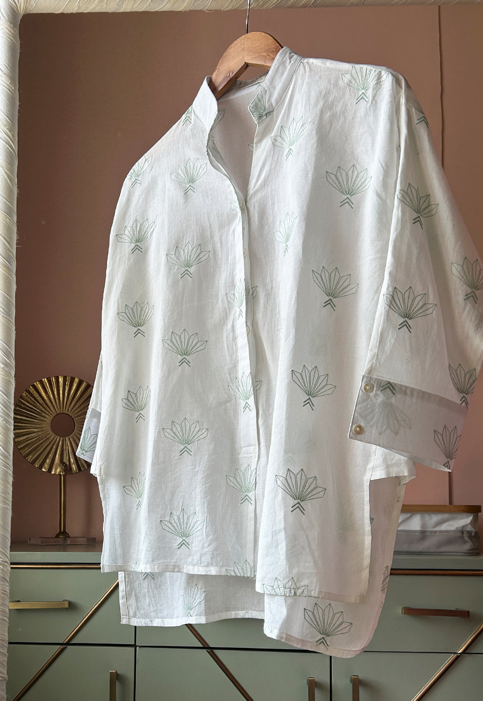 Geometric Lotus Embroidered Cotton (Shirt only)