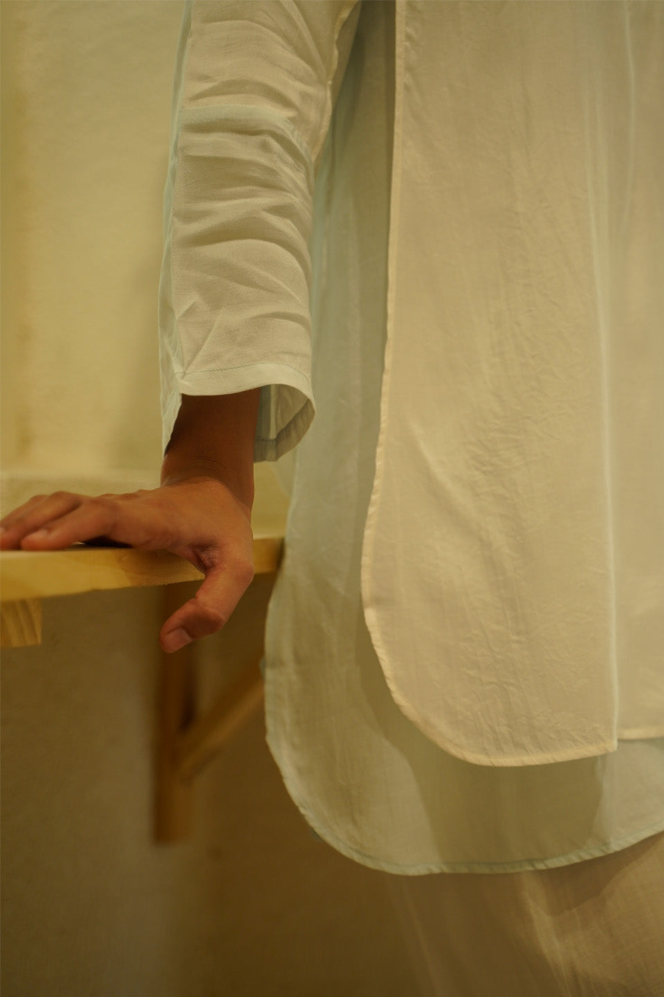 Ivory and Sky Blue Muslin Kurta Set