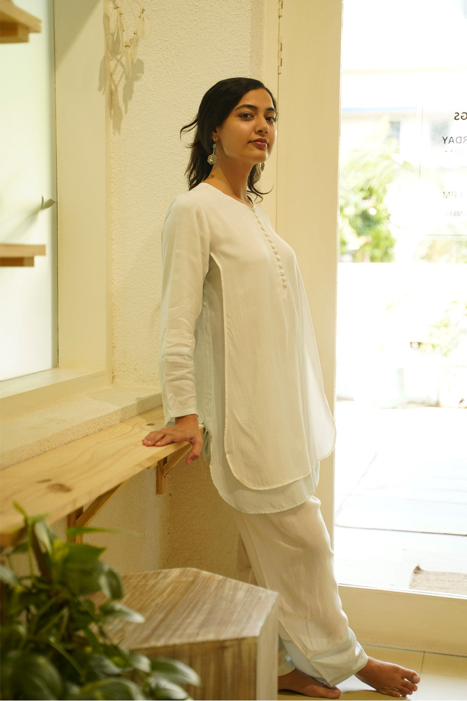 Ivory and Sky Blue Muslin Kurta Set