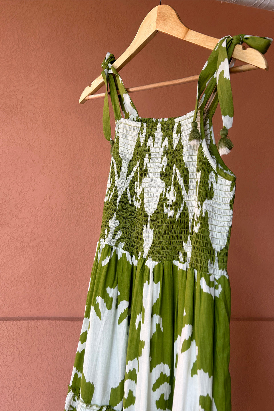 Cotton Green Ikat Smocked Maxi Dress