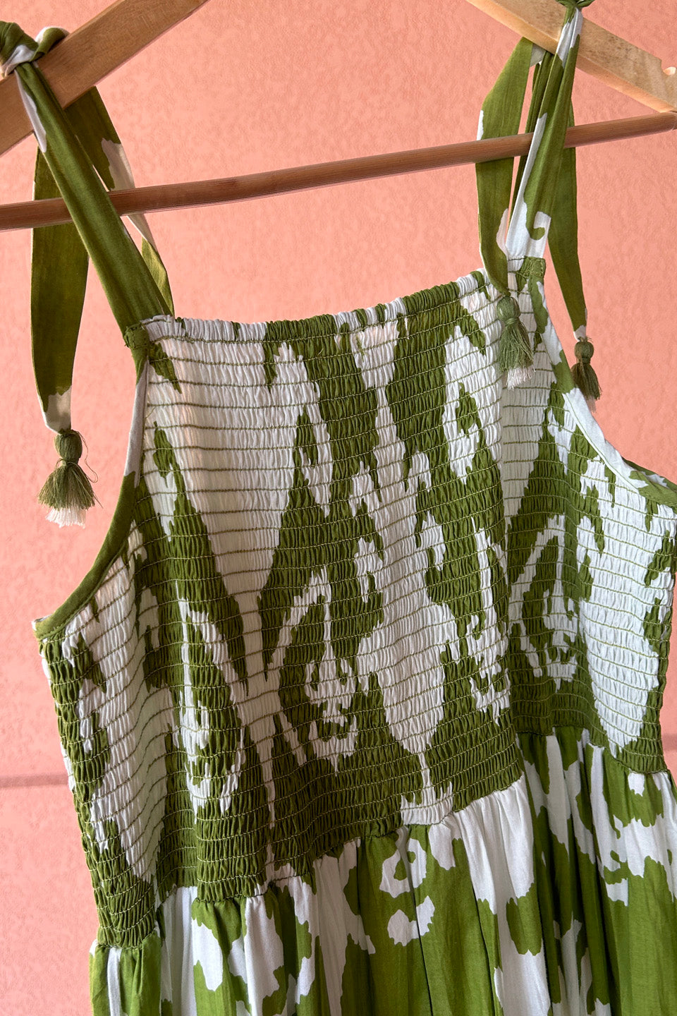 Cotton Green Ikat Smocked Maxi Dress