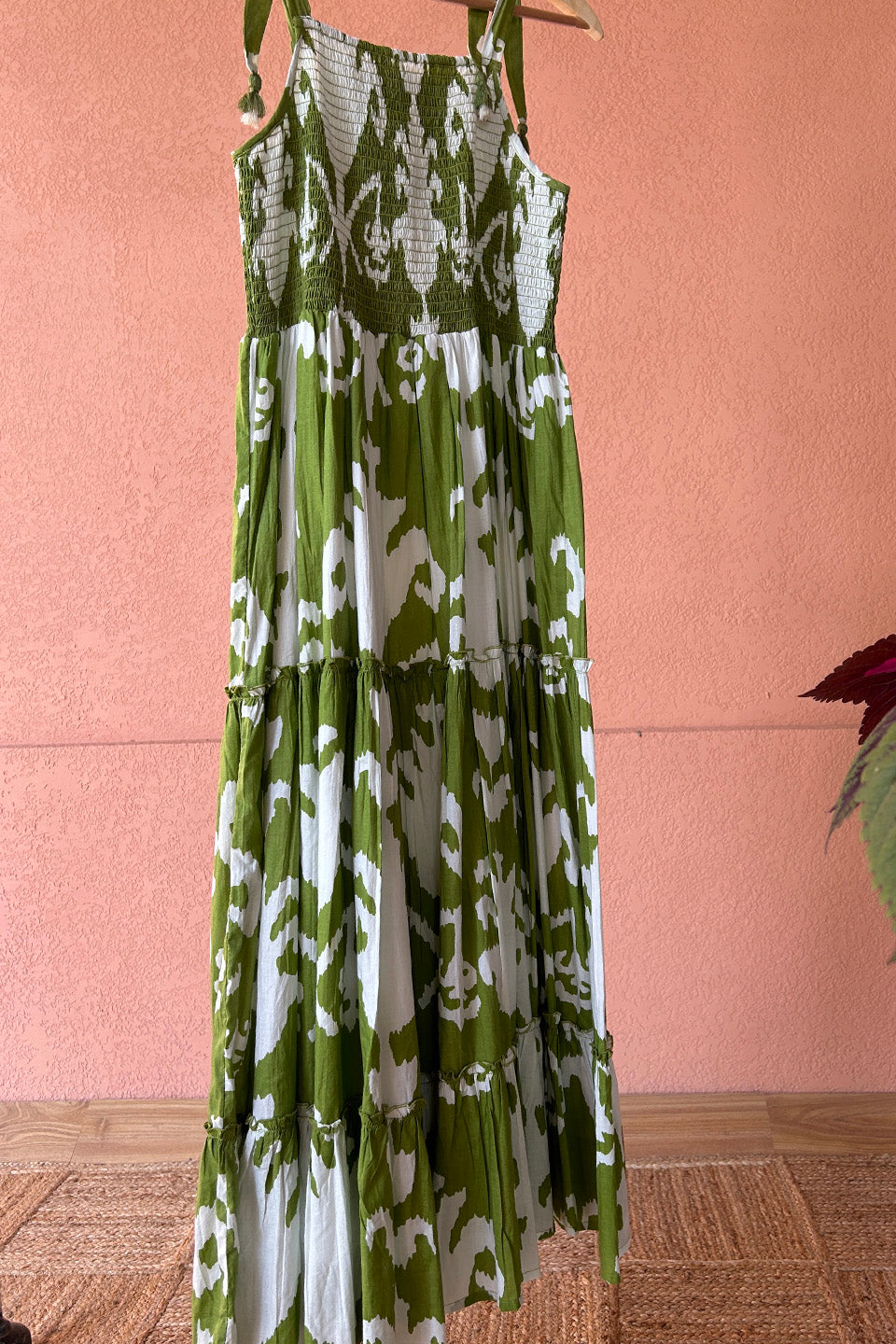 Cotton Green Ikat Smocked Maxi Dress