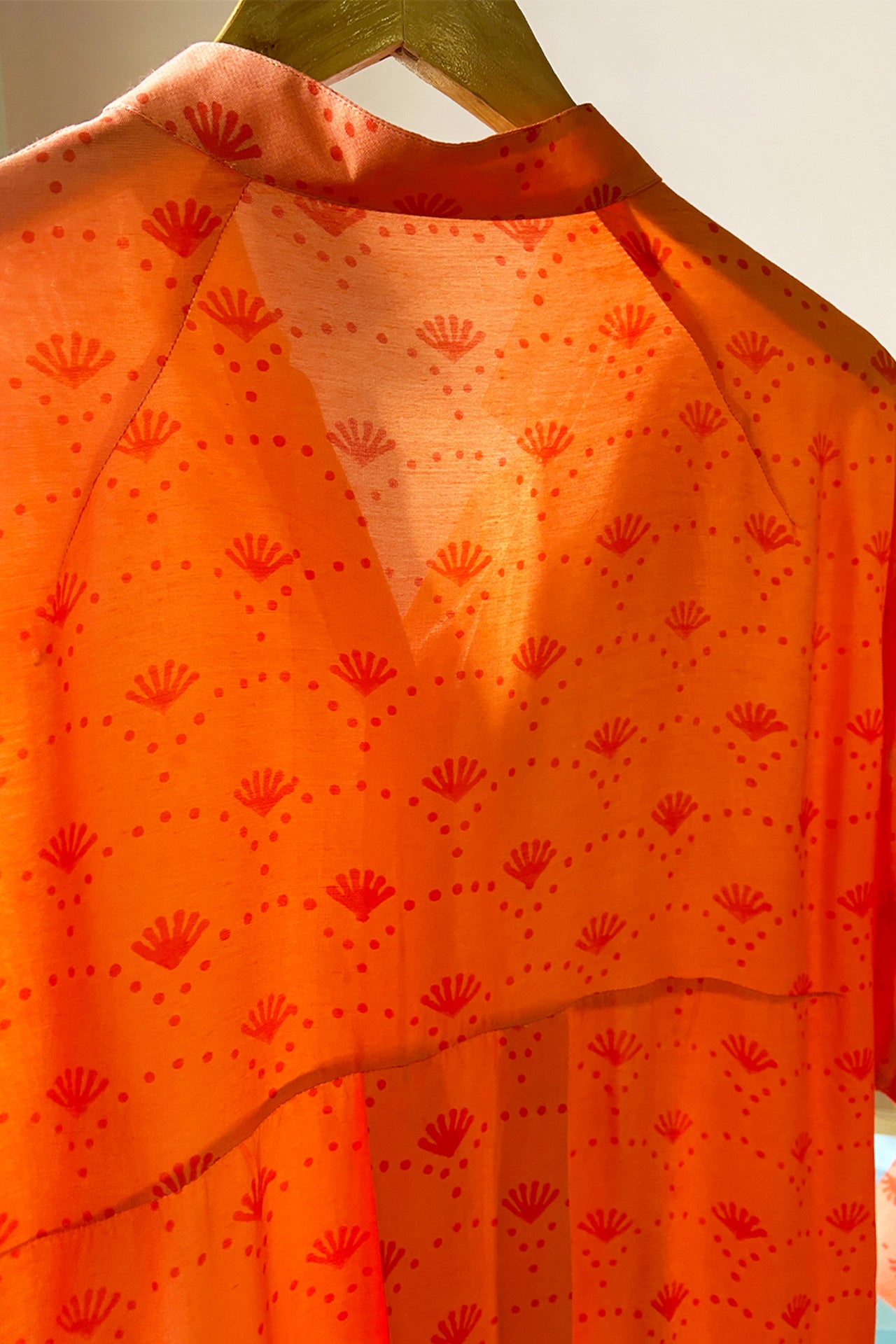 Light Orange Hand-Printed Muslin Shirt