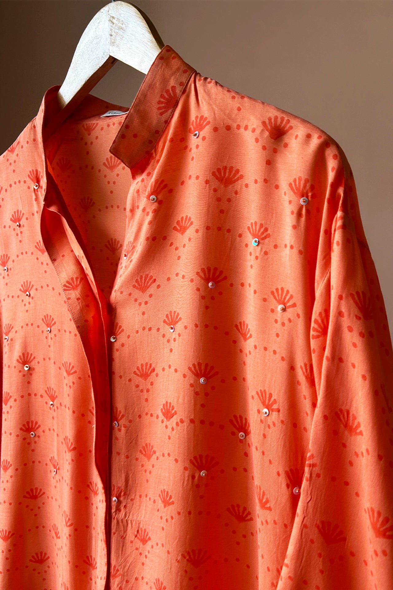 Light Orange Hand-Printed Muslin Shirt