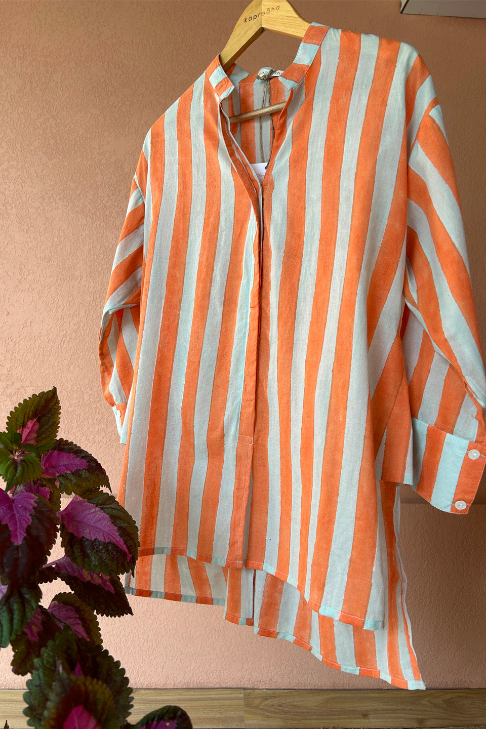 Orange Striped Muslin Shirt