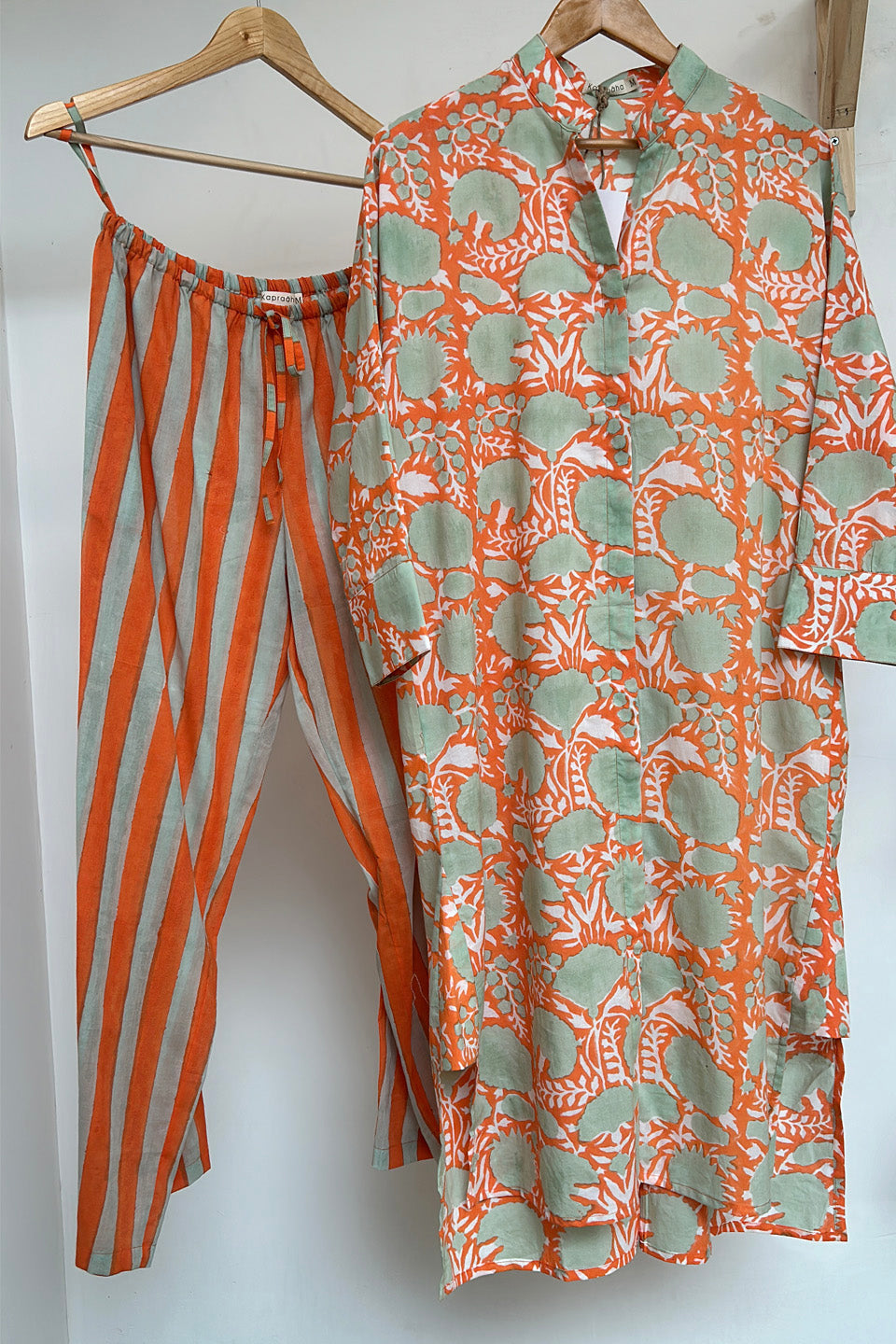Orange Floral Cotton Tunic Co-Ord Set (Set of Two)