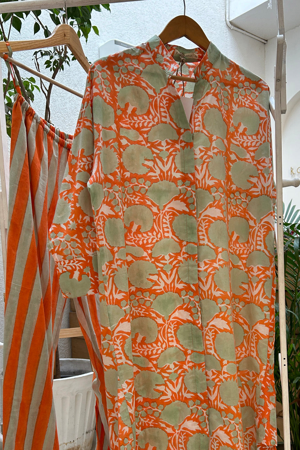 Orange Floral Cotton Tunic Co-Ord Set (Set of Two)