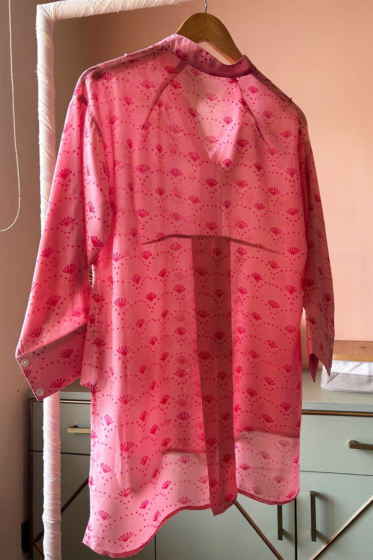 Soft Pink Hand-Printed Muslin Shirt