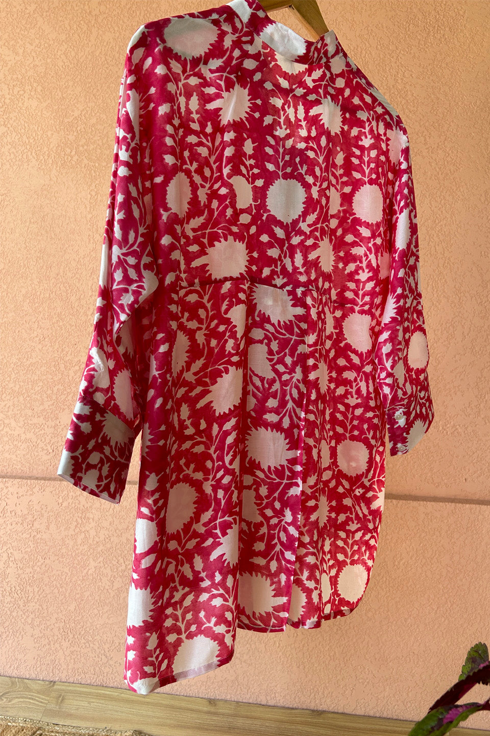 Fuchsia Crimson Bloom Floral Muslin Shirt