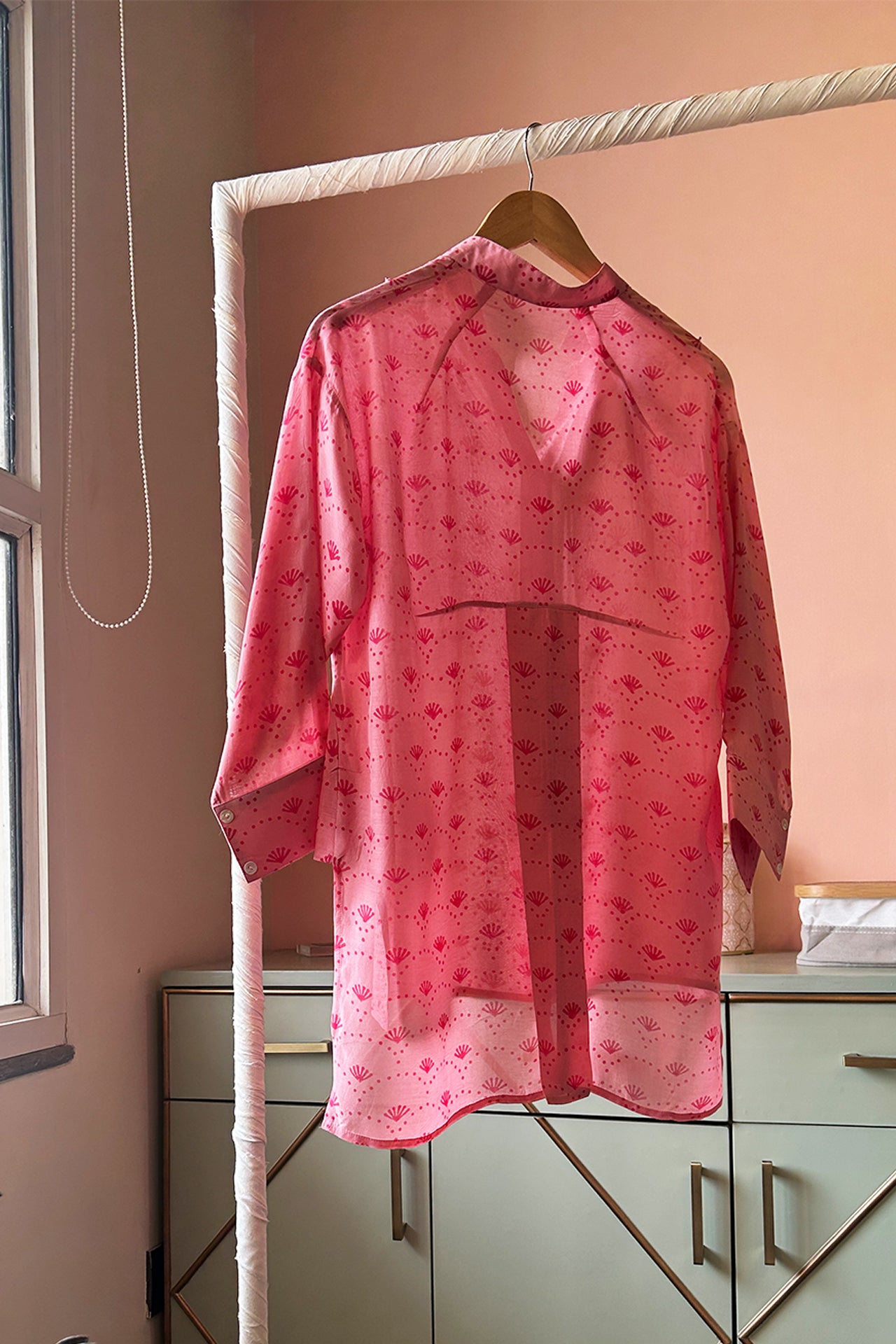 Soft Pink Hand-Printed Muslin Shirt