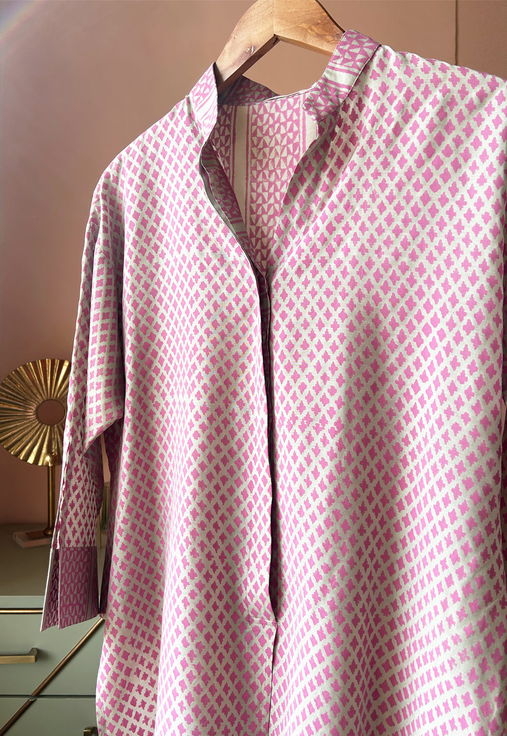 Lilac and Grey Printed Muslin Shirt