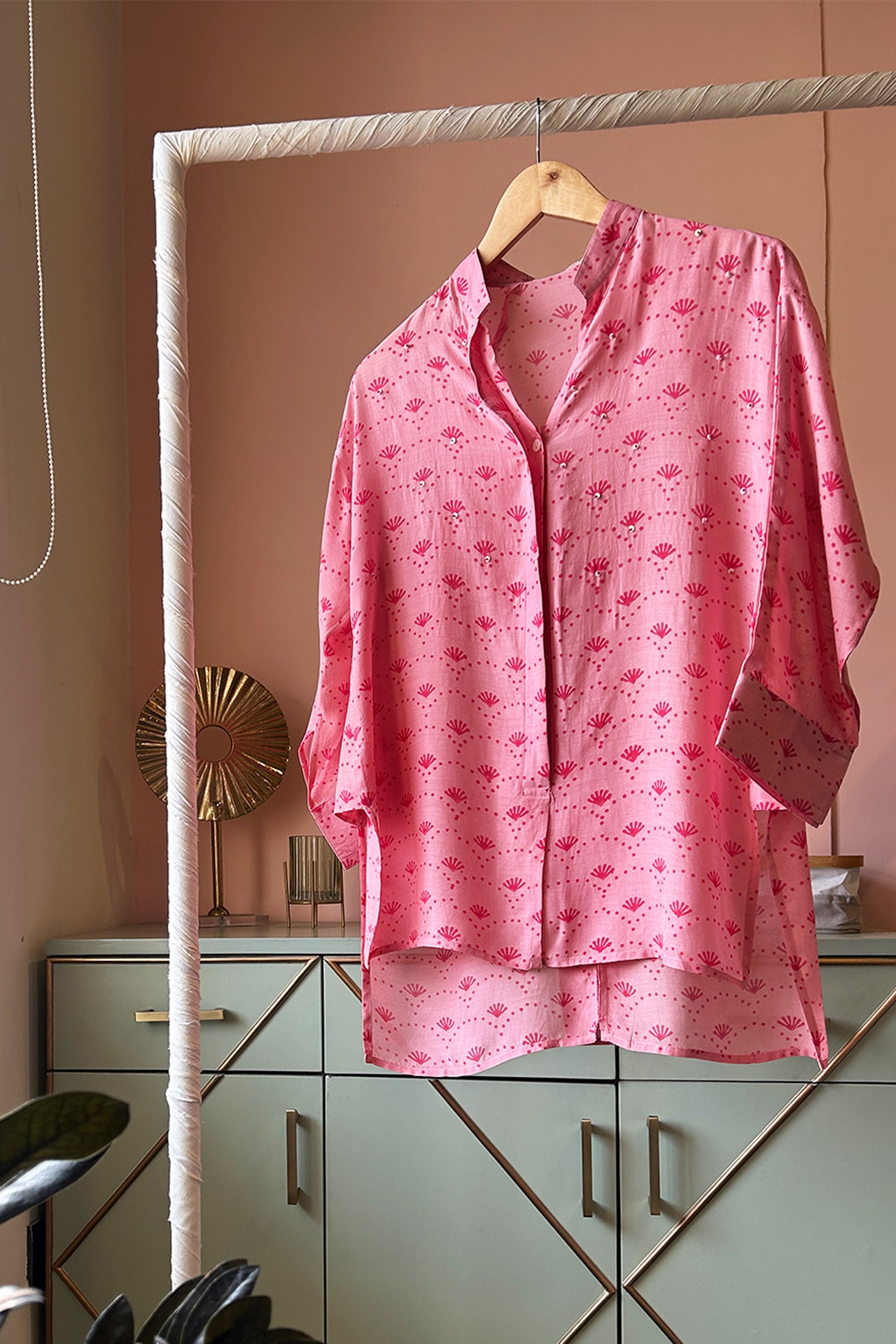 Soft Pink Hand-Printed Muslin Shirt